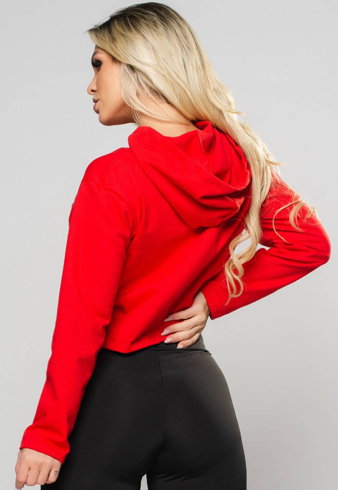 Cropped Moletom Flanelado Manga Longa e Capuz Azul - MVB MODAS