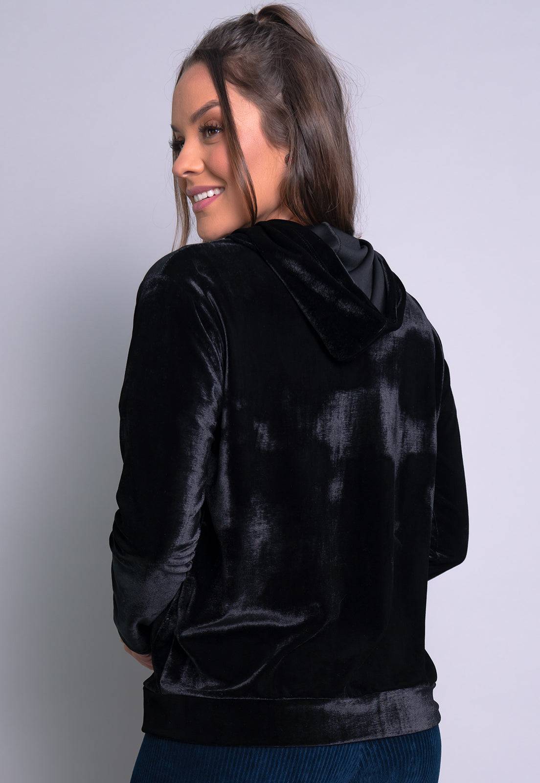 Casaco Inverno Veludo Molhado Capuz Azul - MVB MODAS