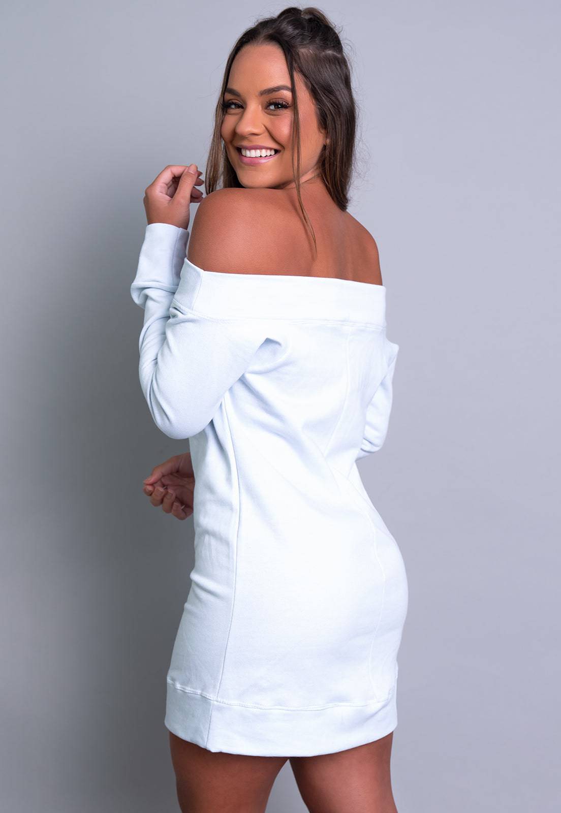 Vestido Moletom Ombro a Ombro Manga Longa Cinza - MVB MODAS