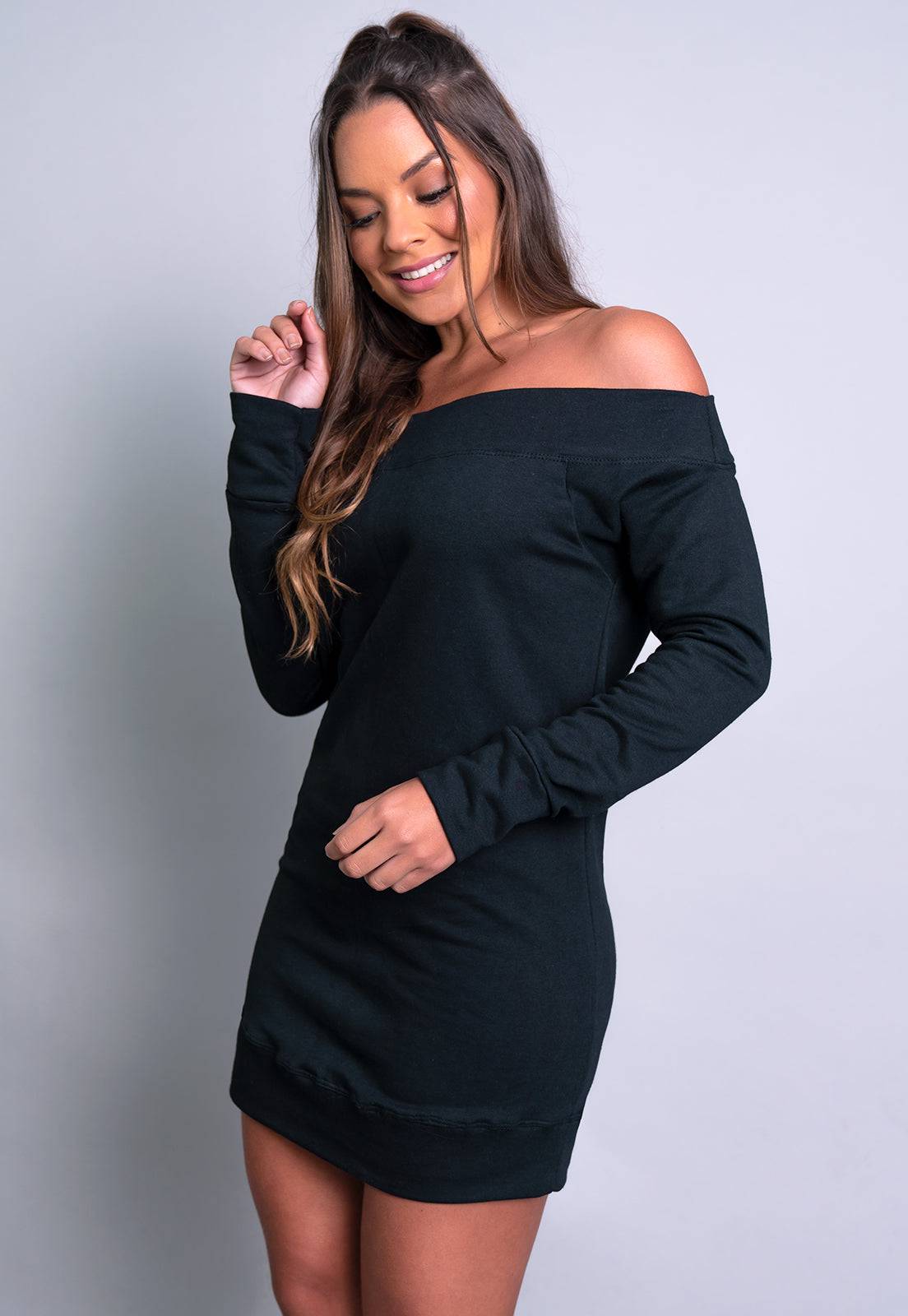 Vestido Moletom Ombro a Ombro Manga Longa Vermelho - MVB MODAS