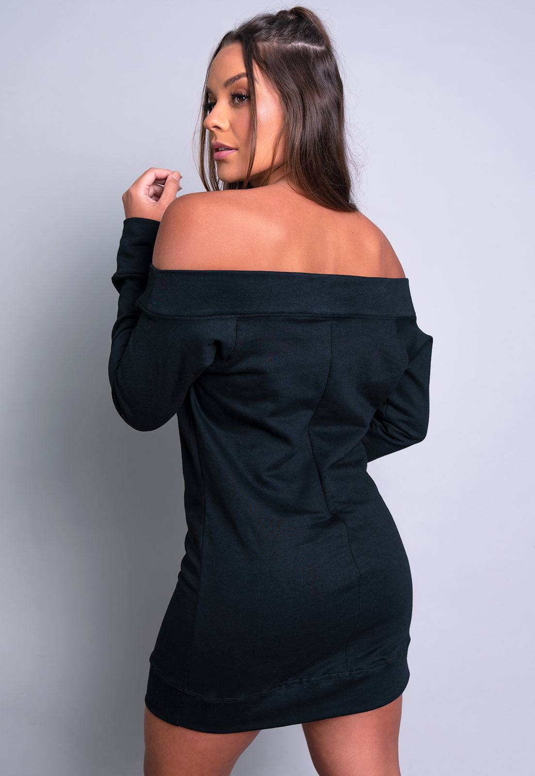 Vestido Moletom Ombro a Ombro Manga Longa Cinza - MVB MODAS