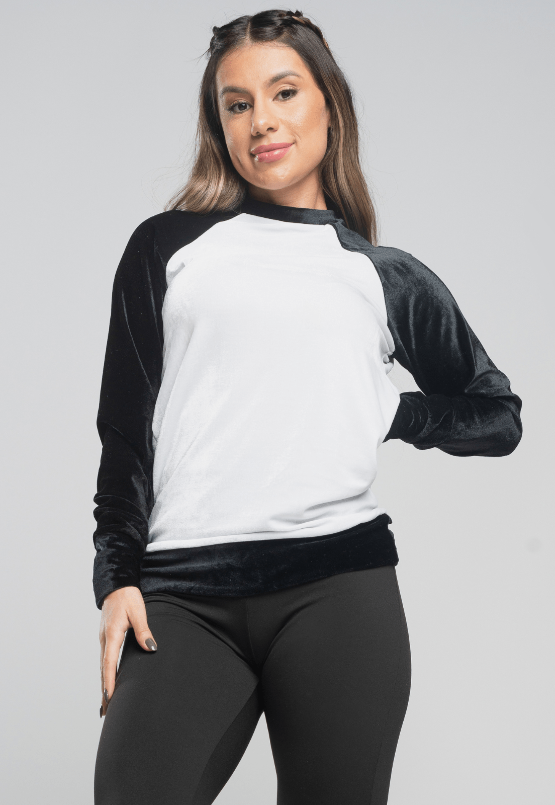 Blusa Casaco Flanelado Feminino Plush Preto e Branco - MVB MODAS