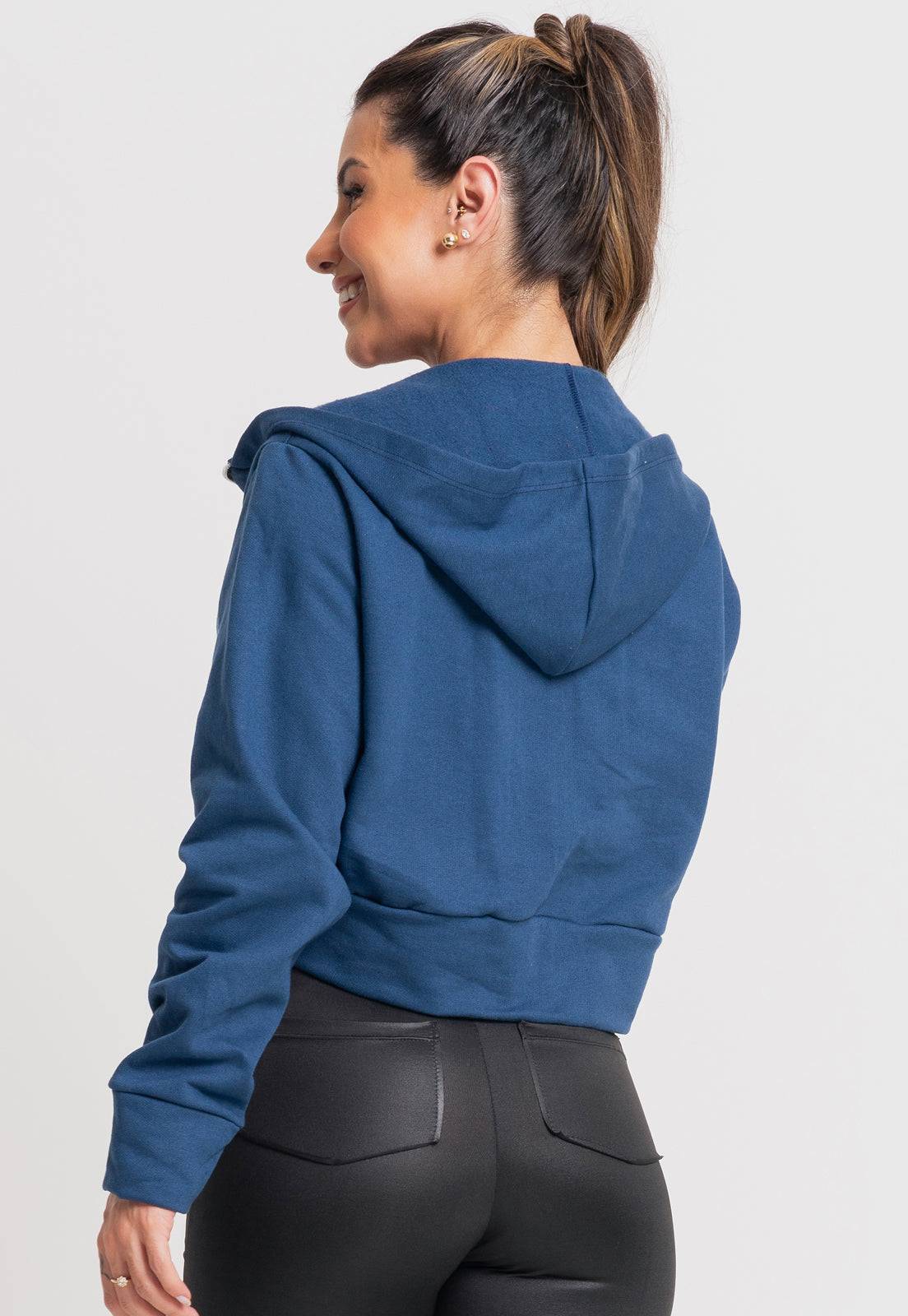 Cropped Moletom Flanelado Zíper Chumbo - MVB MODAS