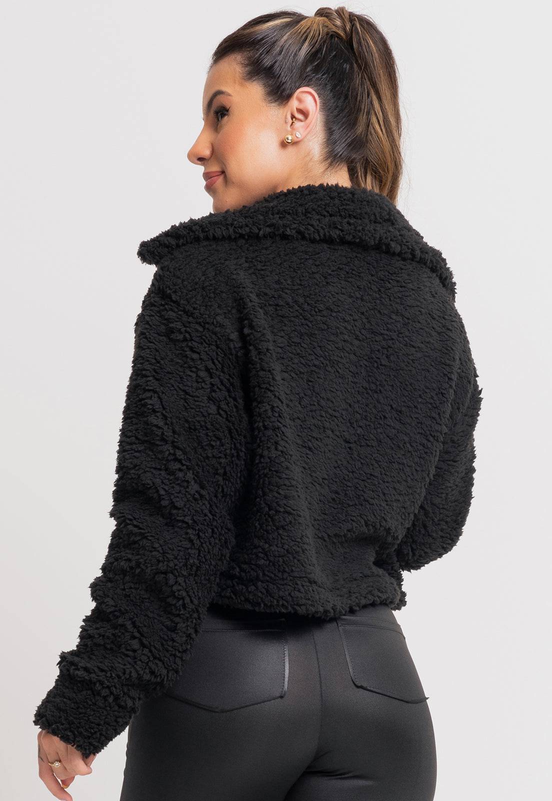 Casaco Cropped Flanelado Teddy Off White - MVB MODAS