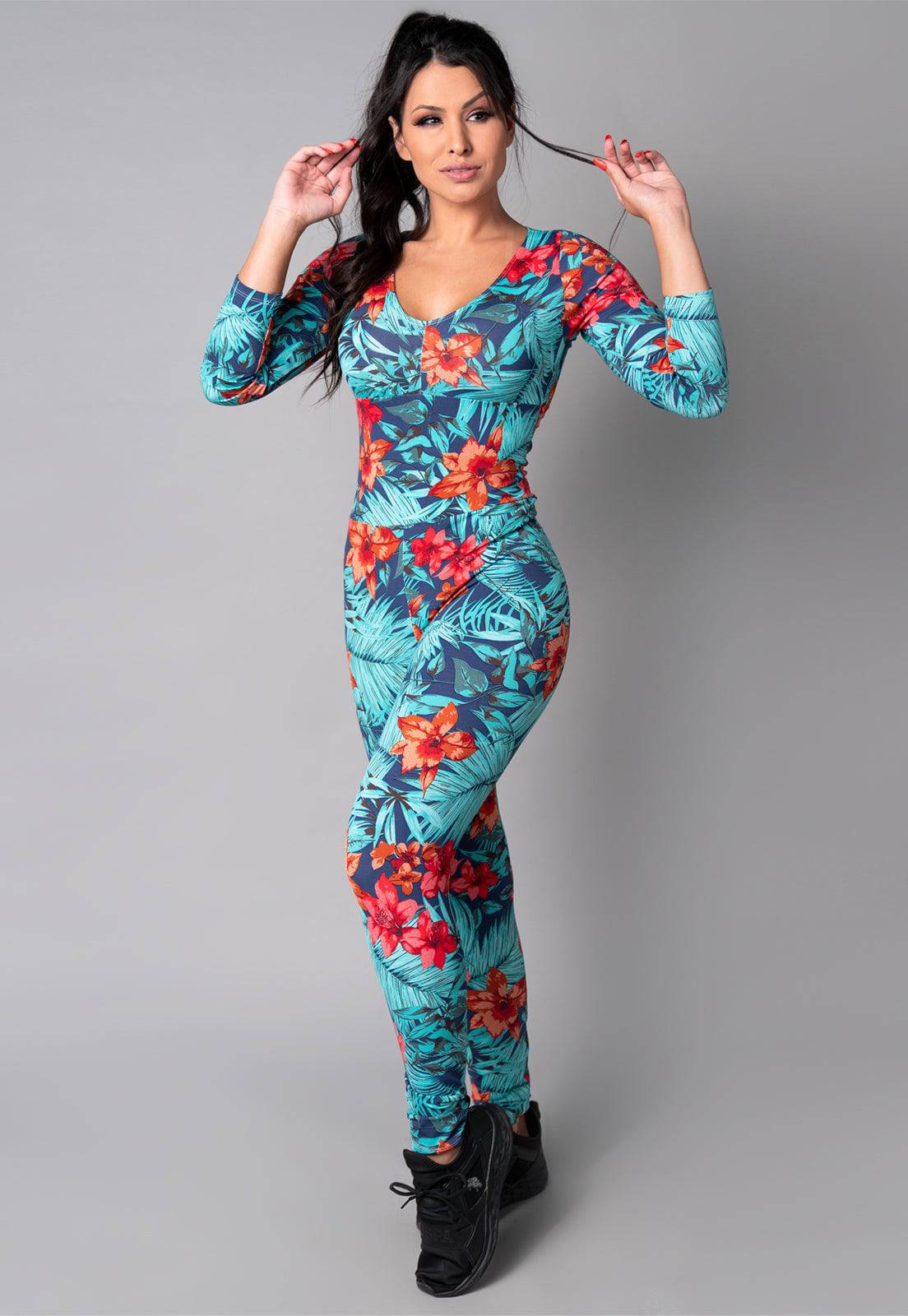 Macacão Longo Manga 3/4 Costa Fechada Mandala - MVB MODAS