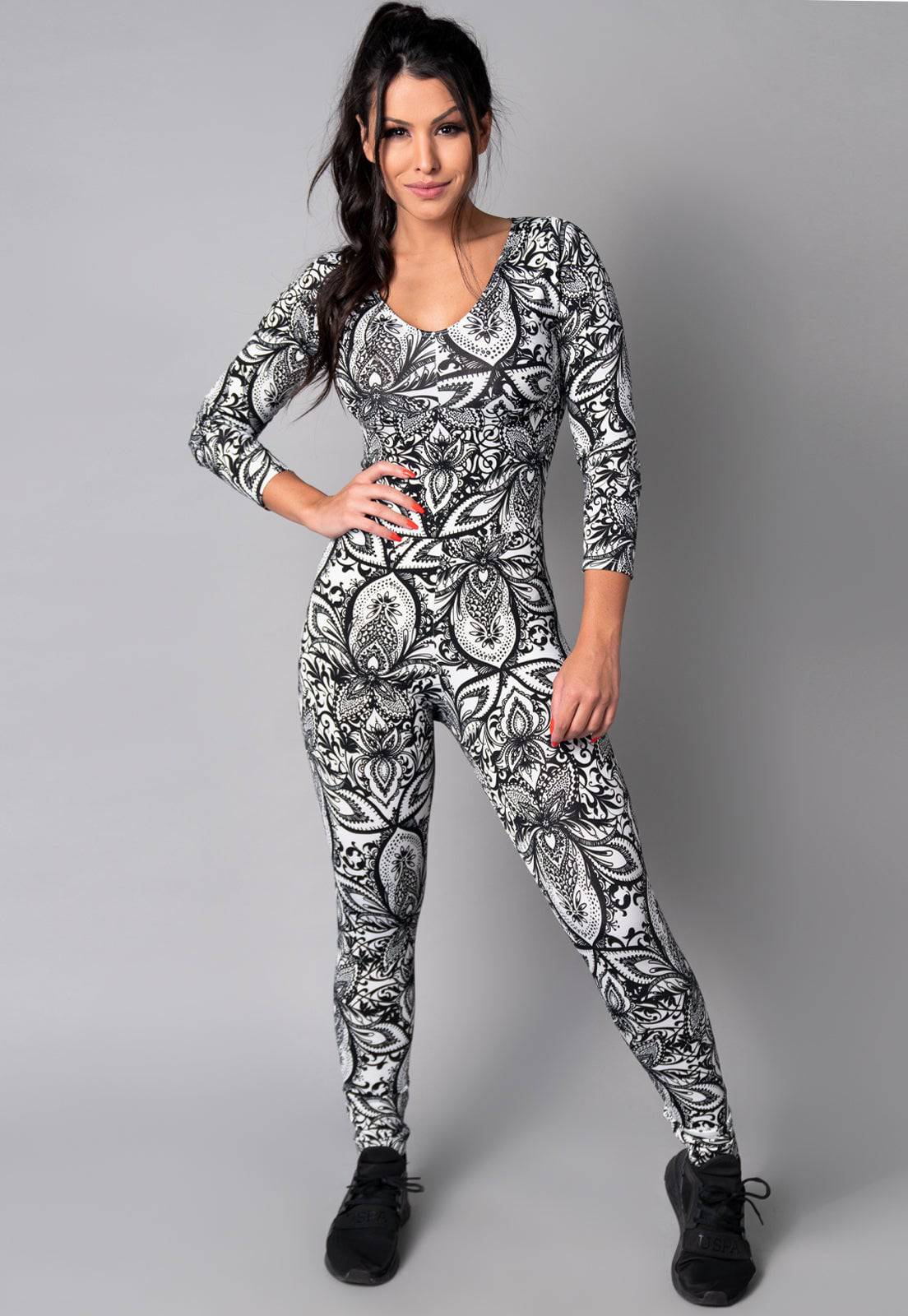 Macacão Longo Manga 3/4 Costa Fechada Mandala - MVB MODAS