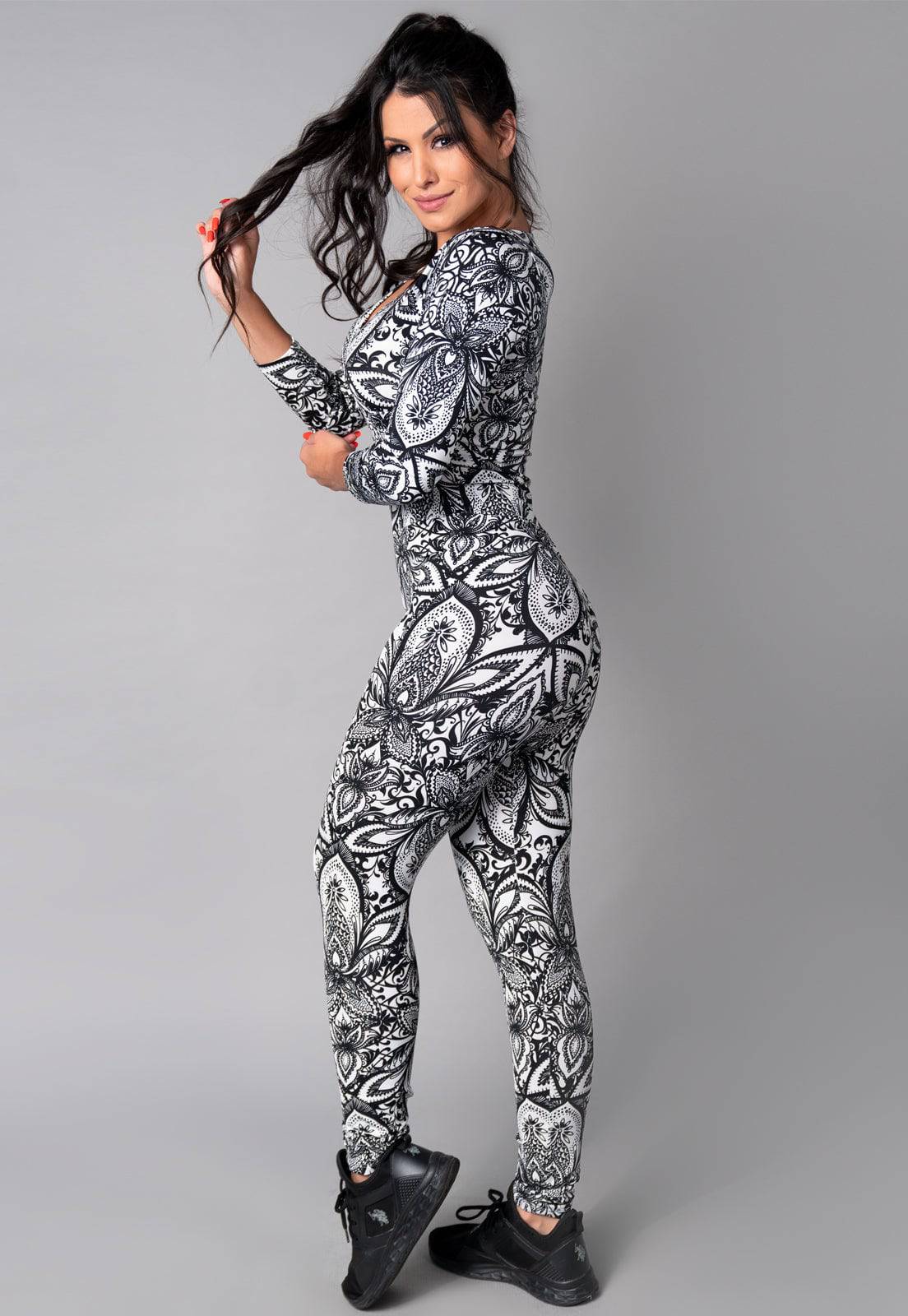 Macacão Longo Manga 3/4 Costa Fechada Mandala - MVB MODAS