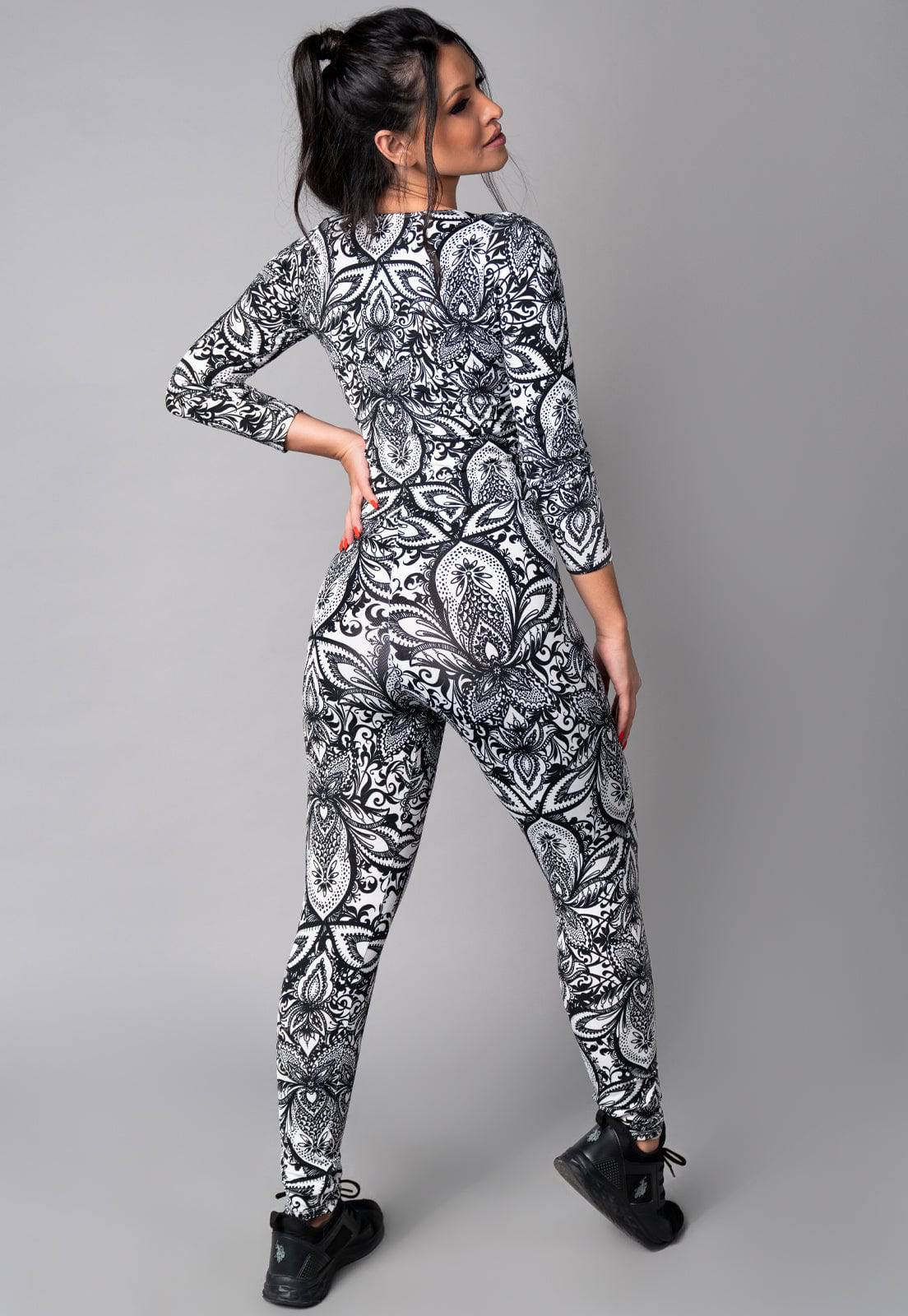 Macacão Longo Manga 3/4 Costa Fechada Mandala - MVB MODAS