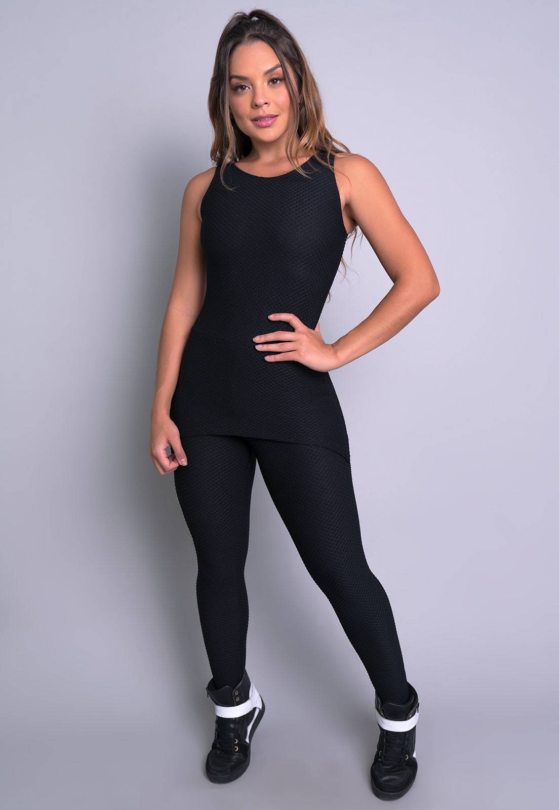 Macacão Longo Saia Tapa Bumbum Bolha Preto - MVB MODAS