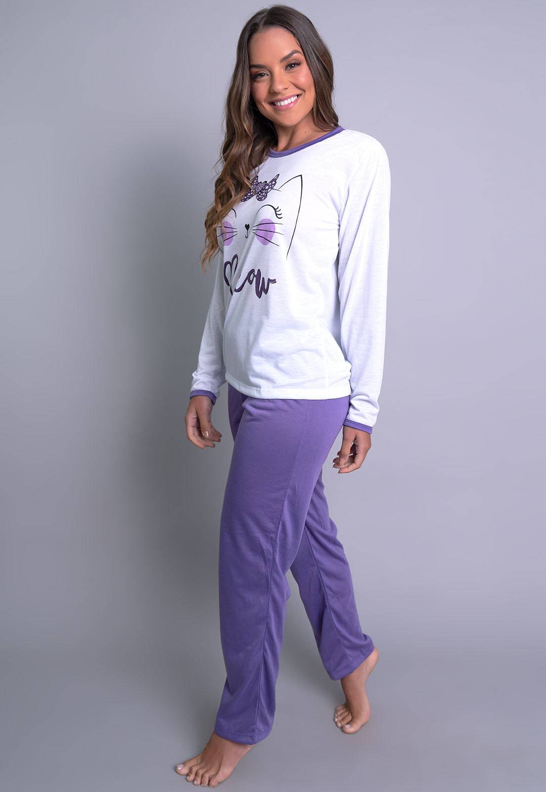 Pijama Longo Manga Comprida Fechado Rosa - MVB MODAS