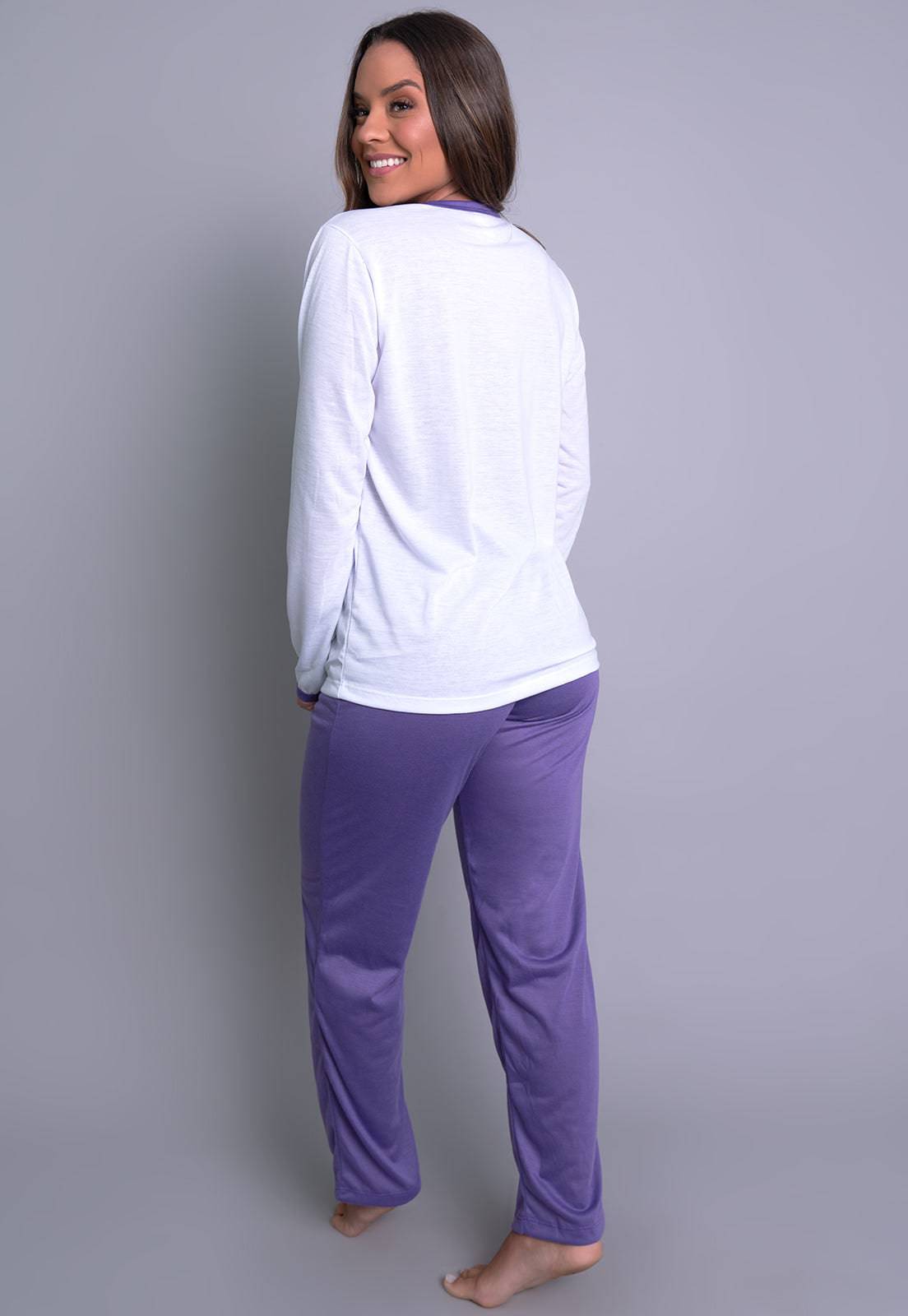 Pijama Longo Manga Comprida Fechado Rosa - MVB MODAS