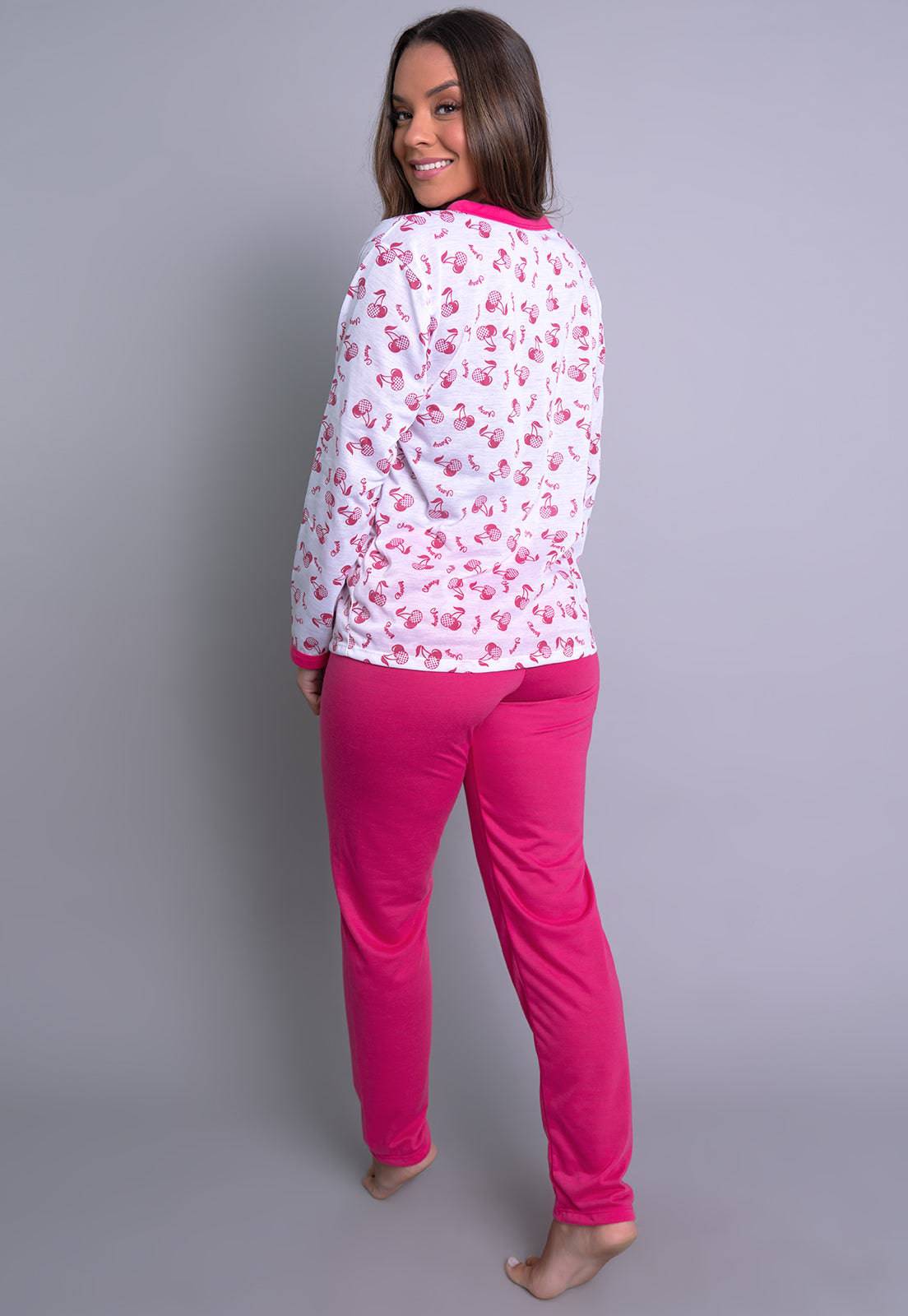 Pijama Longo Blusa Aberta Botões Calça Vermelho - MVB MODAS