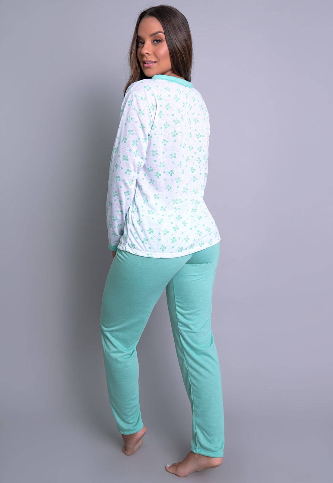 Pijama Longo Blusa Aberta Botões Calça Rosa - MVB MODAS