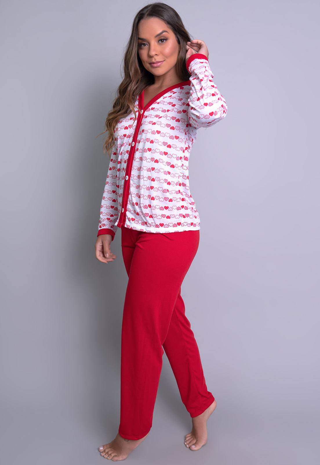 Pijama Longo Blusa Aberta Botões Calça Verde - MVB MODAS