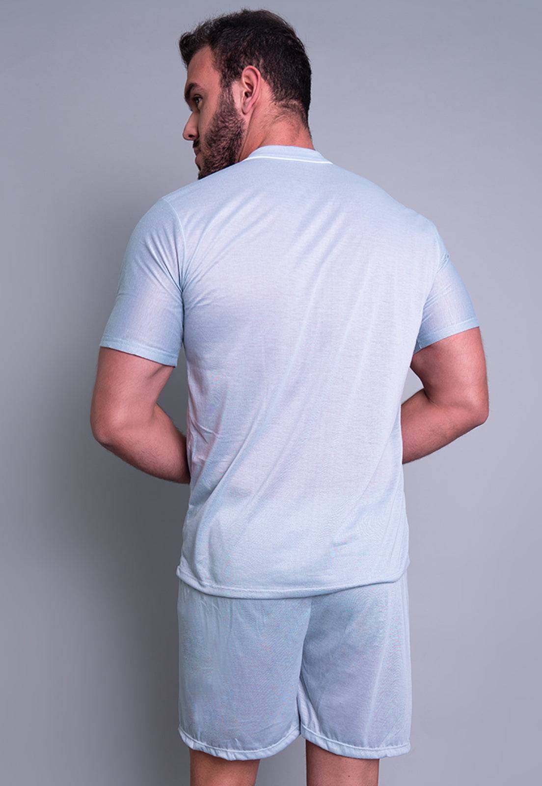 Pijama Masculino Curto Manga Curta Short Azul - MVB MODAS