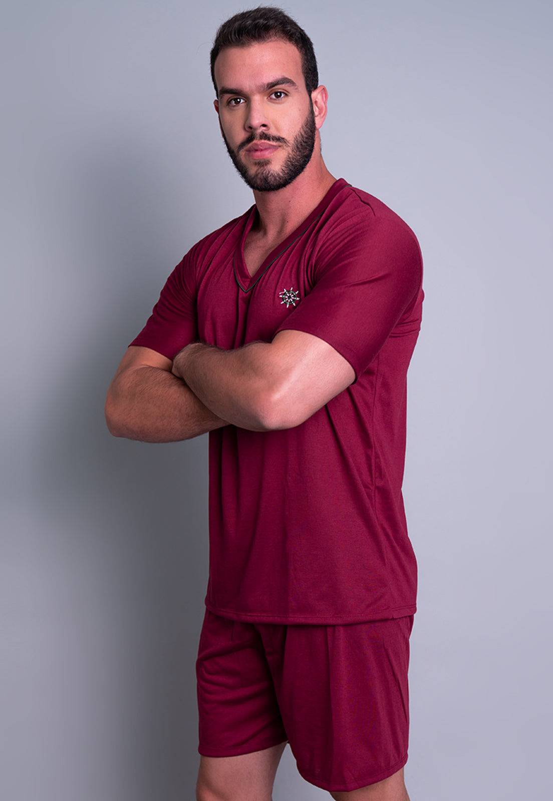 Pijama Masculino Curto Manga Curta Short Cinza - MVB MODAS