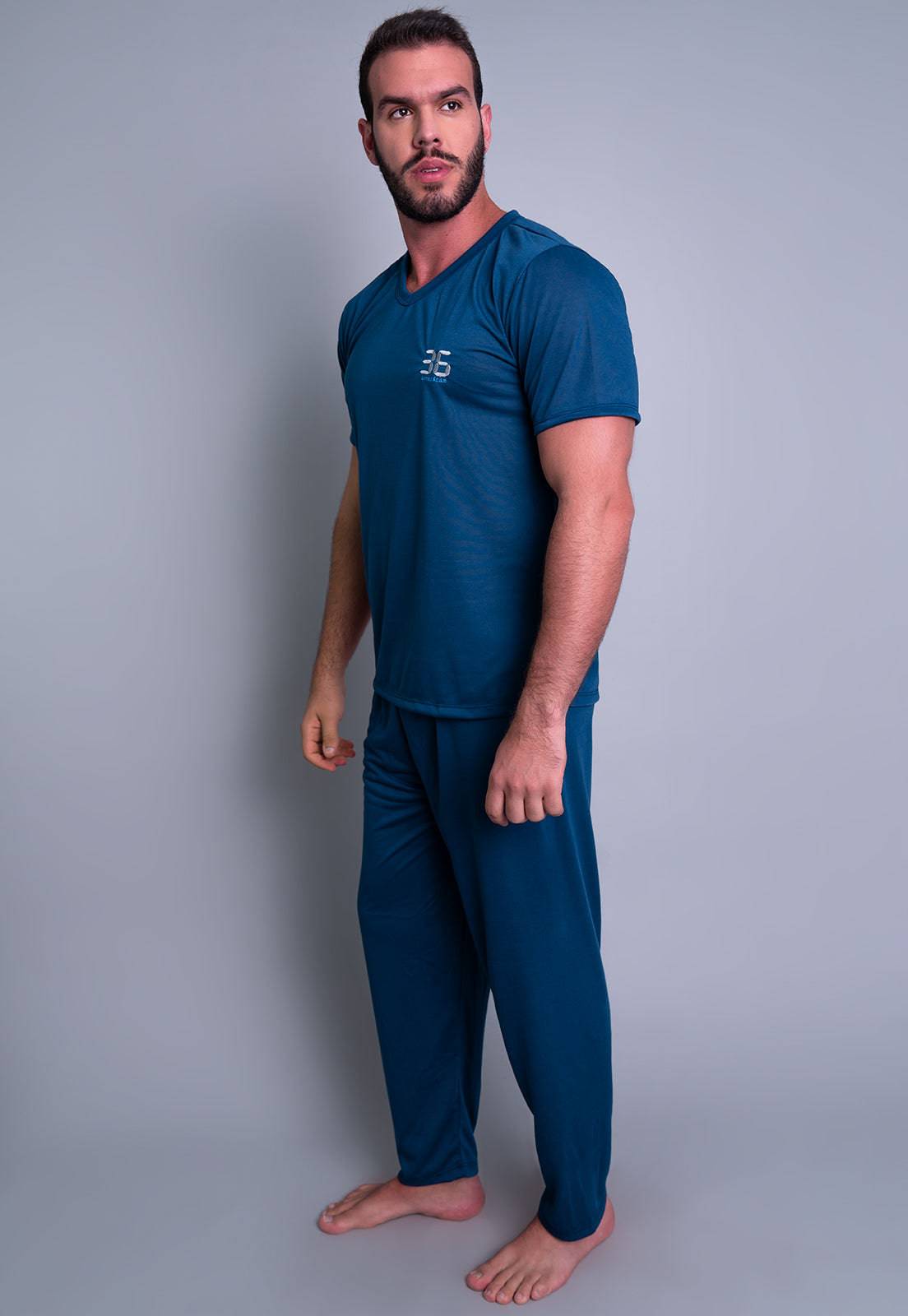 Pijama Longo Manga Curta Calça Cinza - MVB MODAS