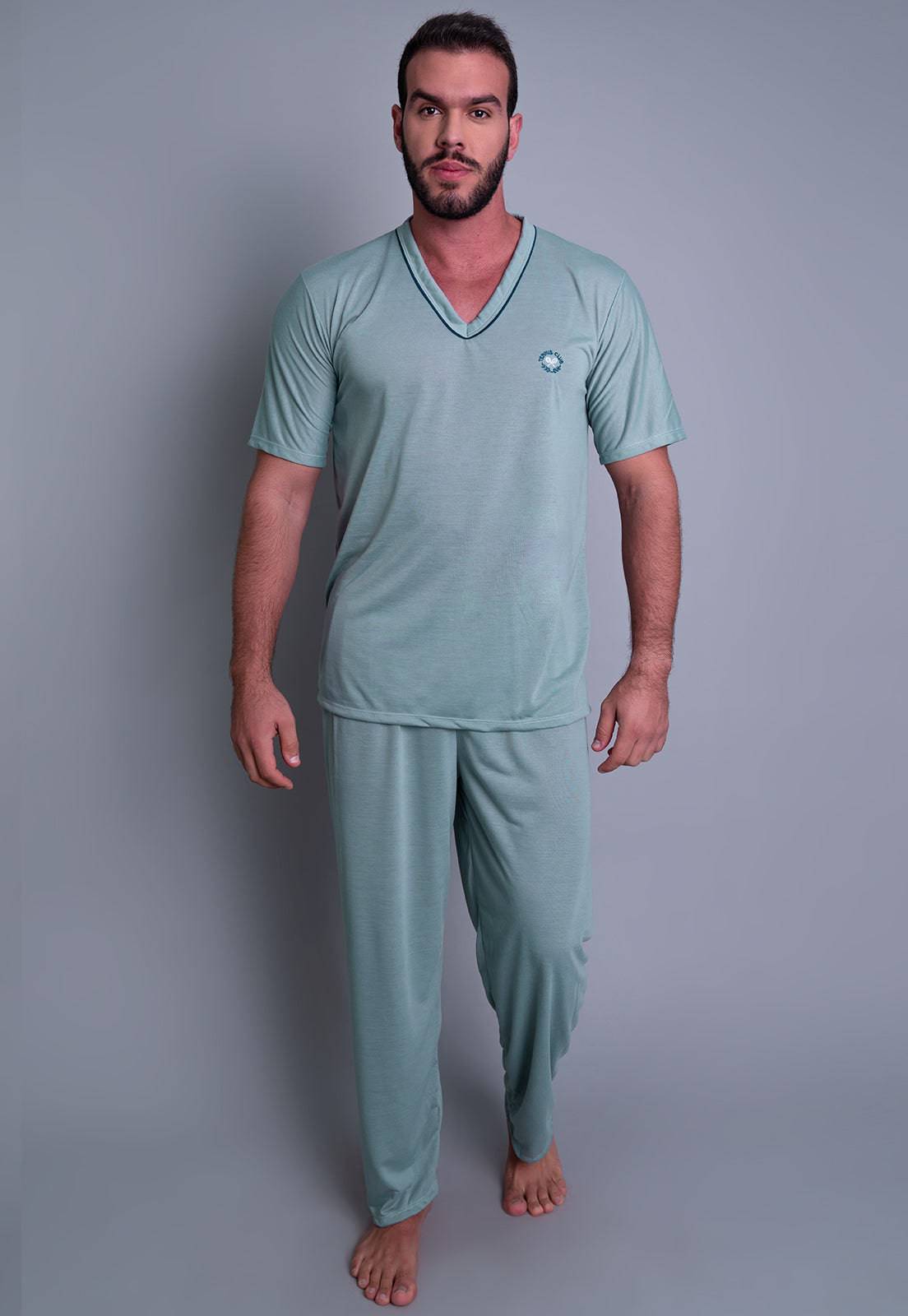 Pijama Longo Manga Curta Calça Verde - MVB MODAS