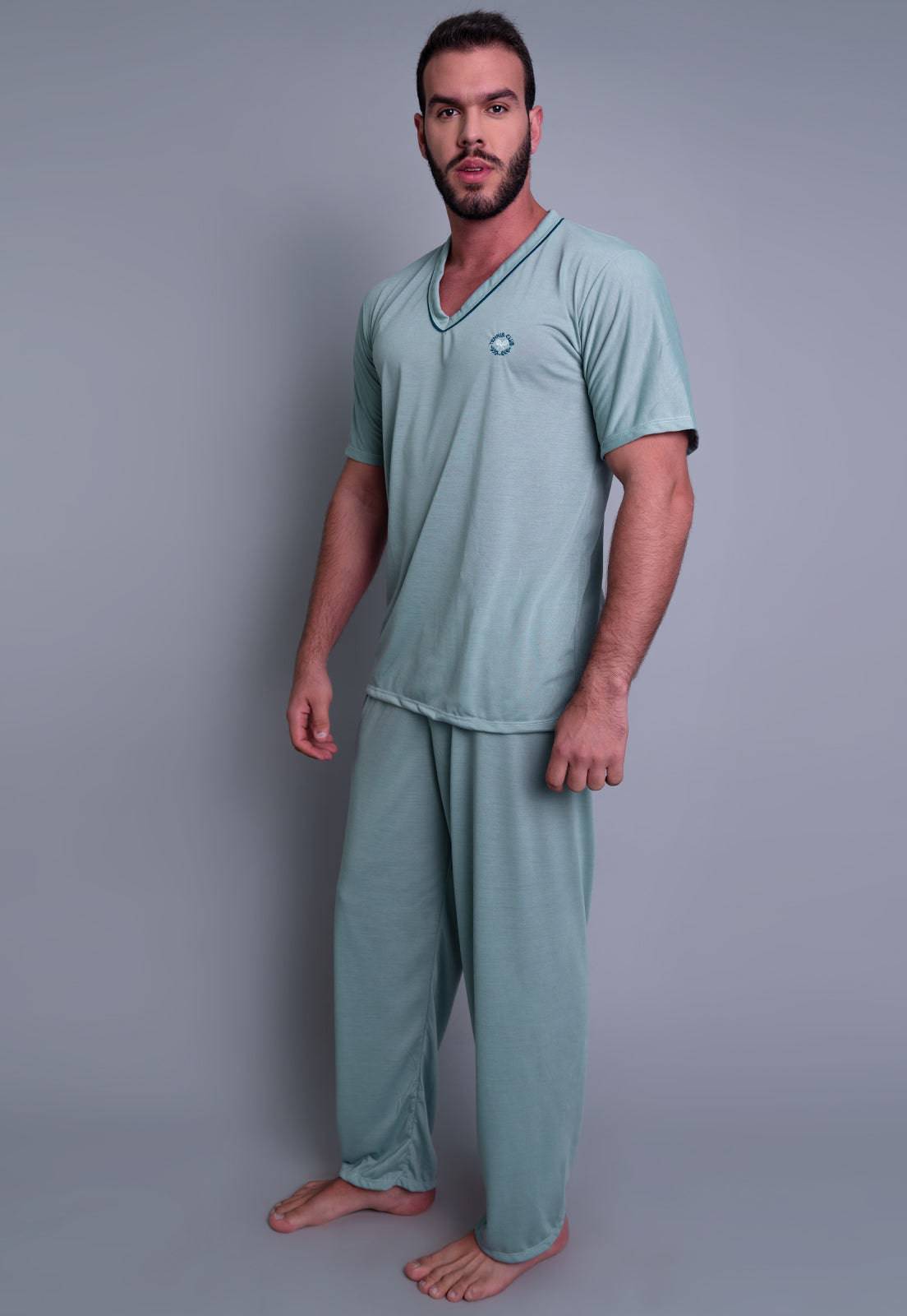 Pijama Longo Manga Curta Calça Verde - MVB MODAS