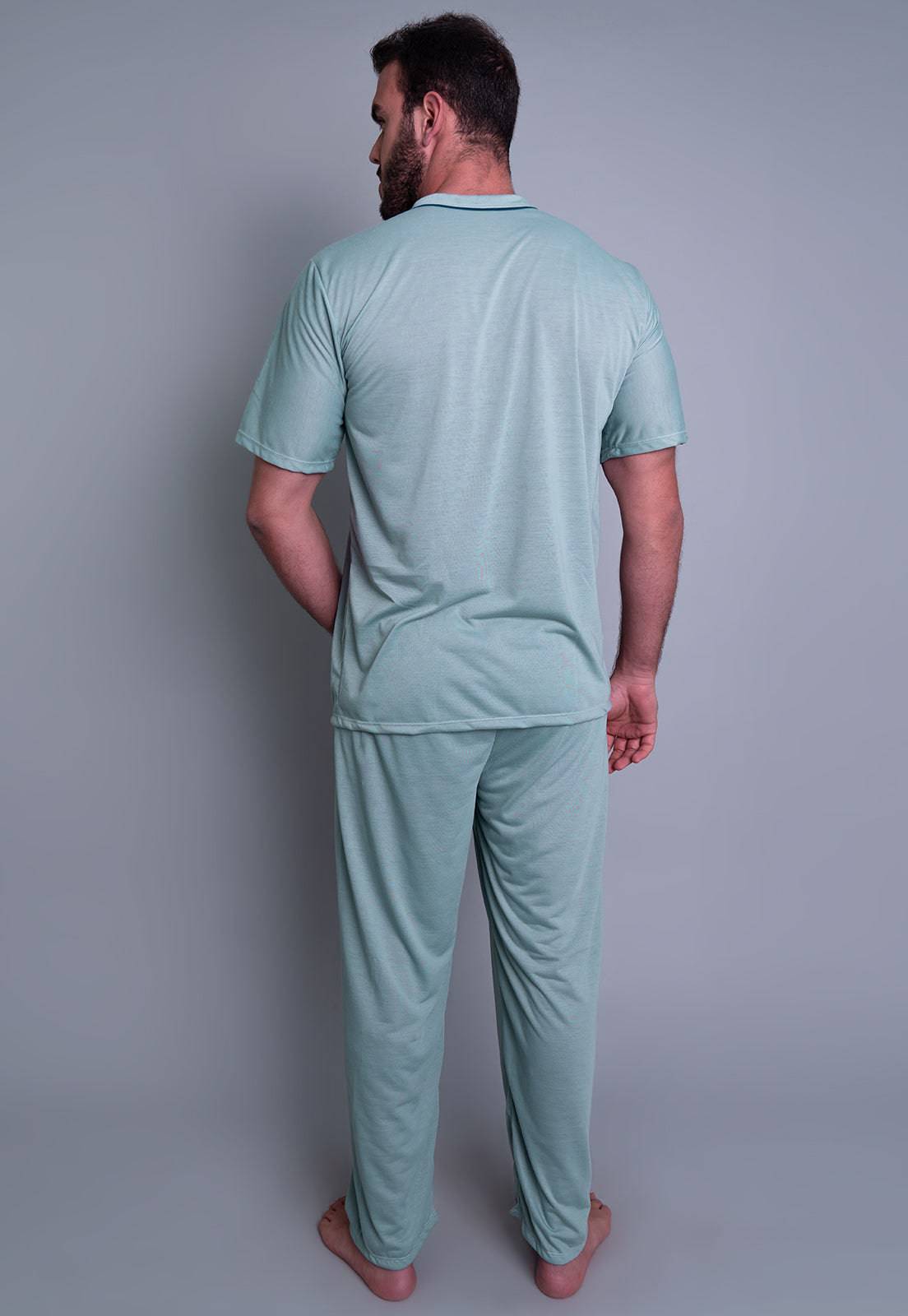 Pijama Longo Manga Curta Calça Verde - MVB MODAS