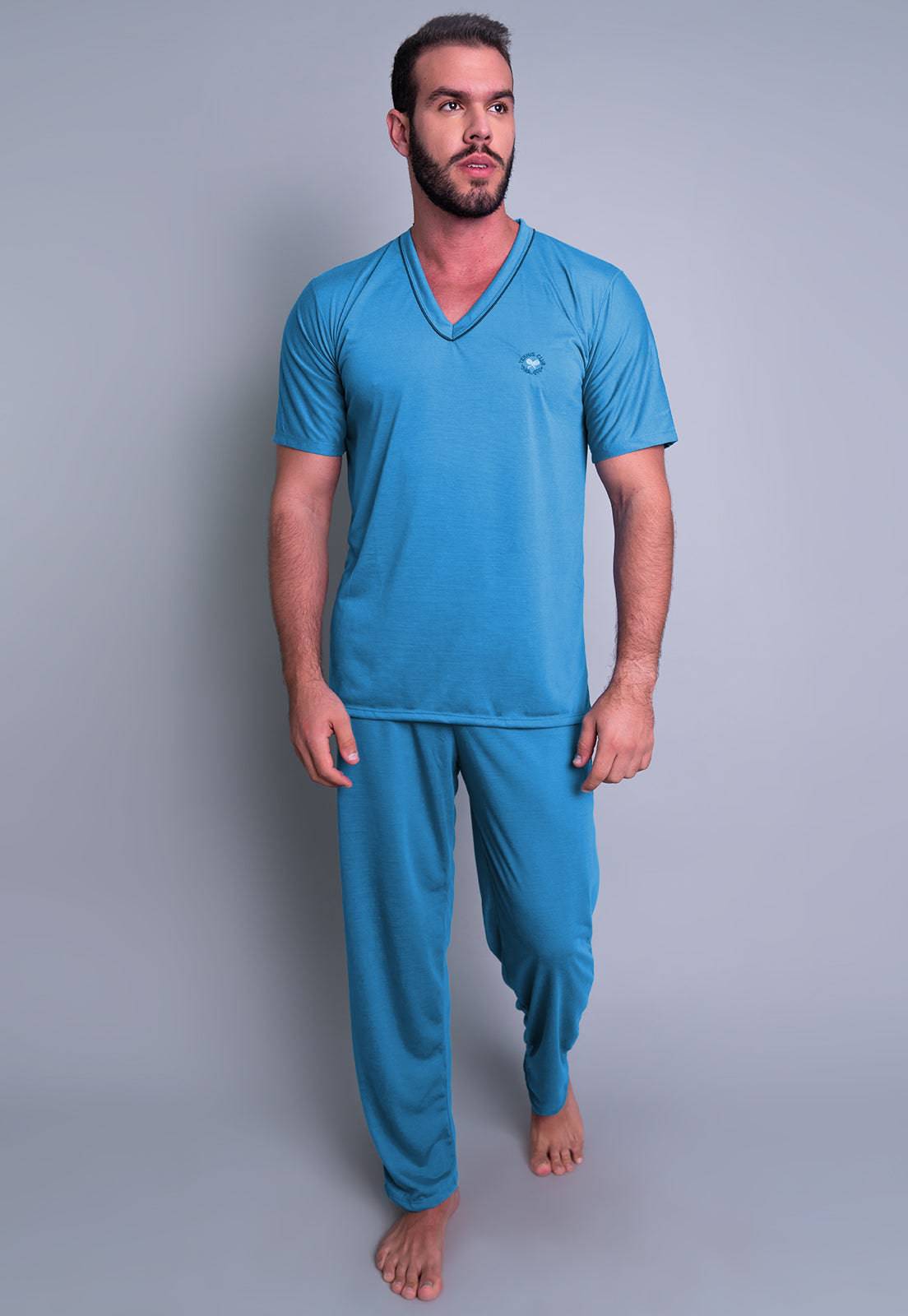 Pijama Longo Manga Curta Calça Vinho - MVB MODAS