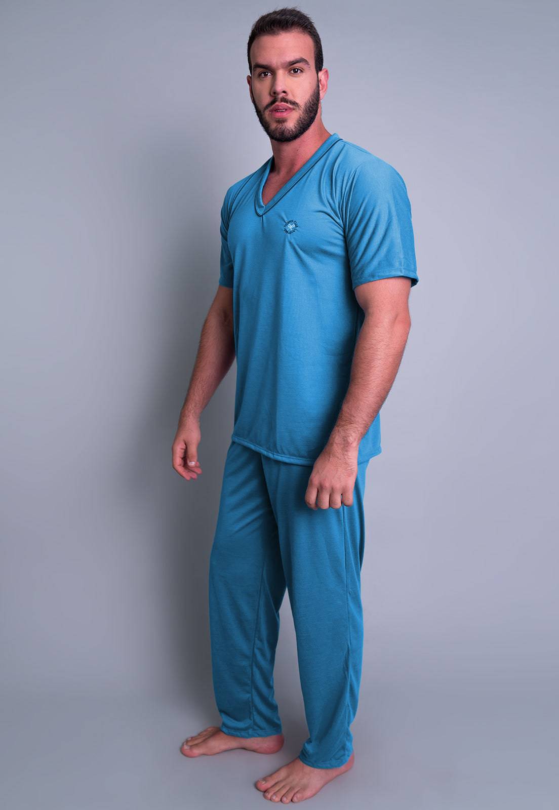 Pijama Longo Manga Curta Calça Vinho - MVB MODAS