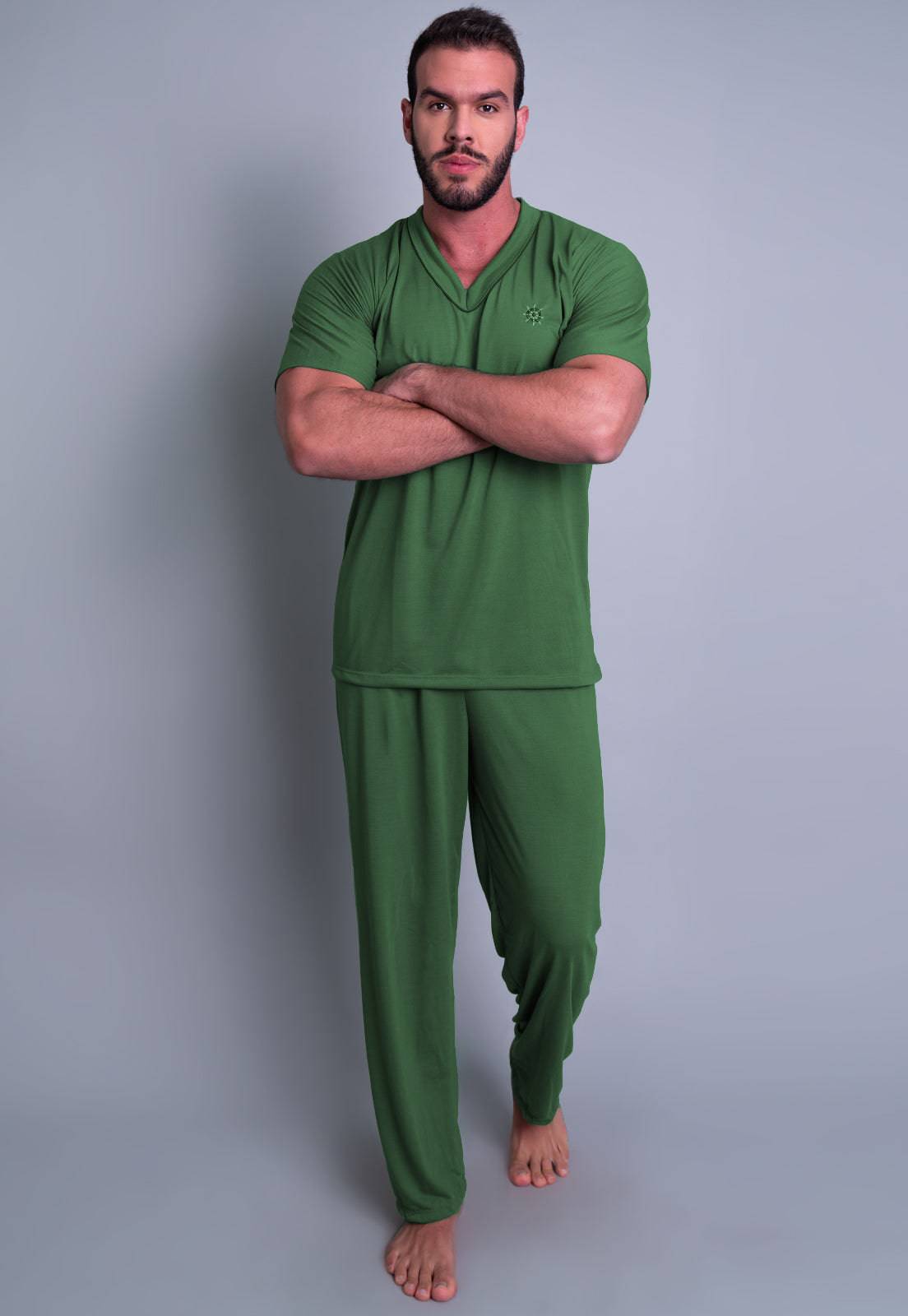 Pijama Longo Manga Curta Calça Vinho - MVB MODAS