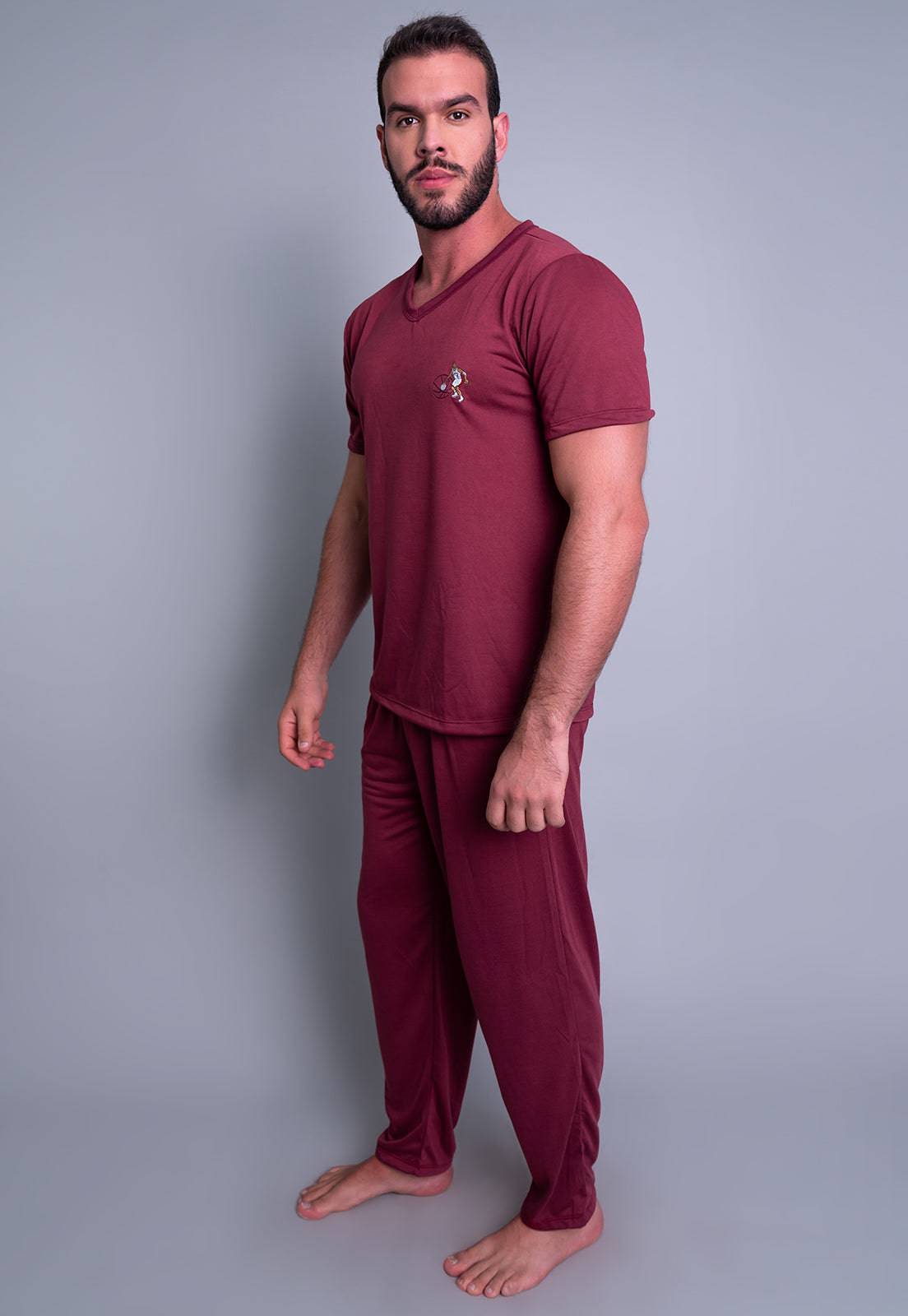 Pijama Longo Manga Curta Calça Cinza - MVB MODAS