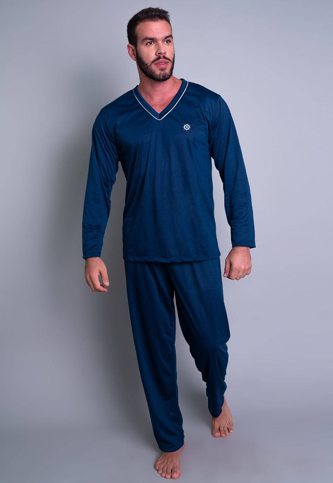 Pijama Longo Masculino Manga Comprida Calça Verde - MVB MODAS