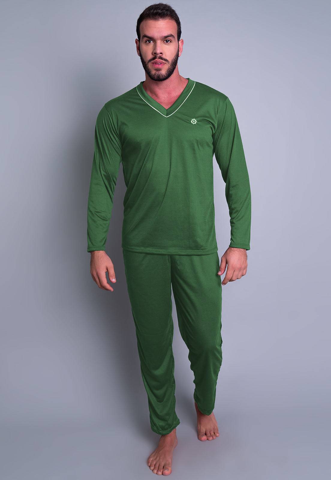 Pijama Longo Masculino Manga Comprida Calça Azul Claro - MVB MODAS