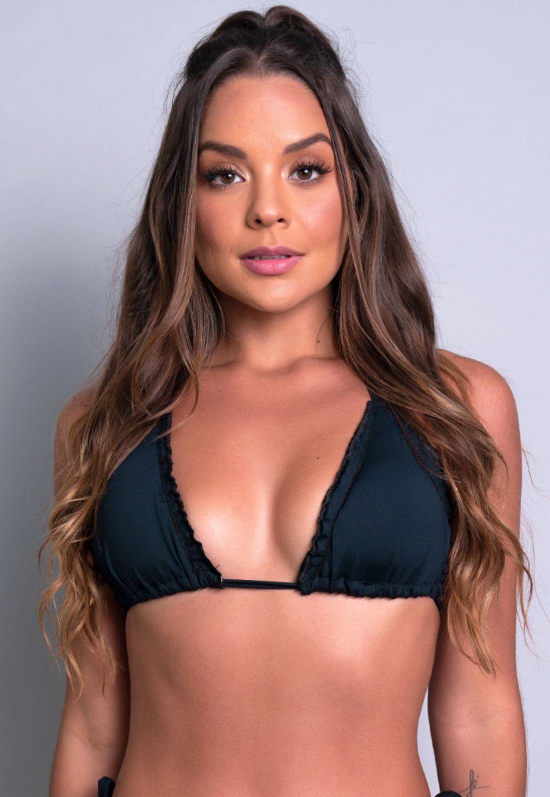 Top Biquíni Cortininha Preto - MVB MODAS