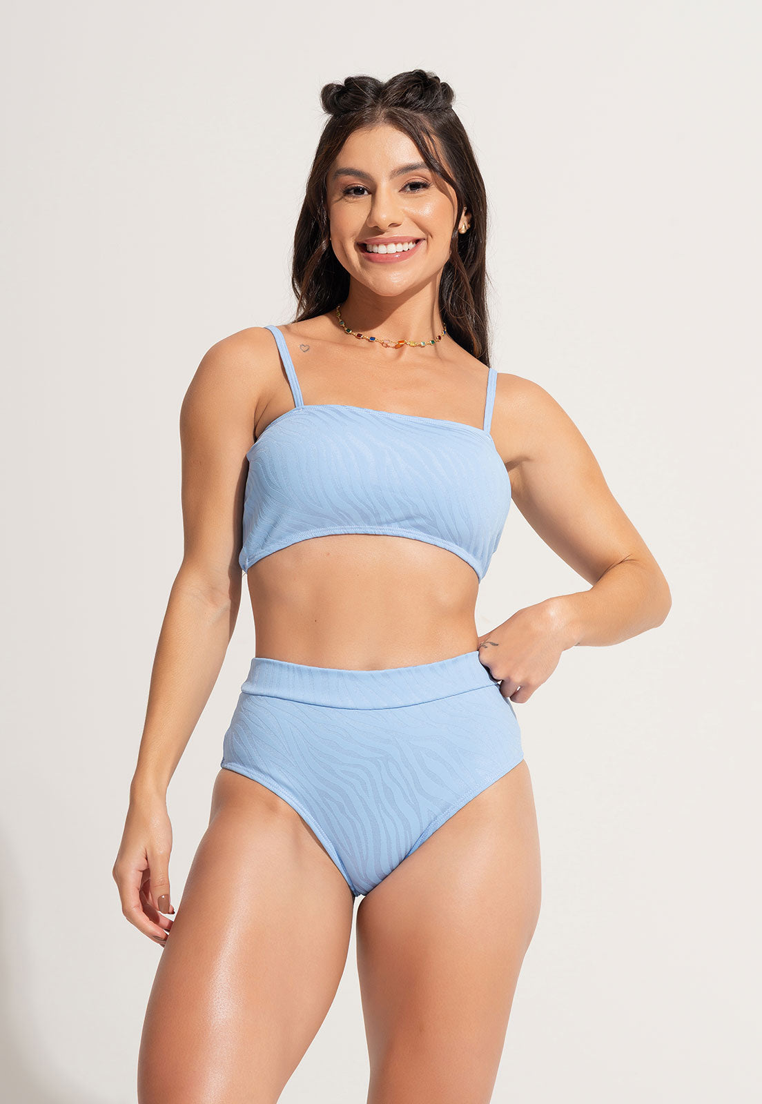 Biquíni Top Faixa Hot Pants Texturizado Jacquard Preto - MVB MODAS