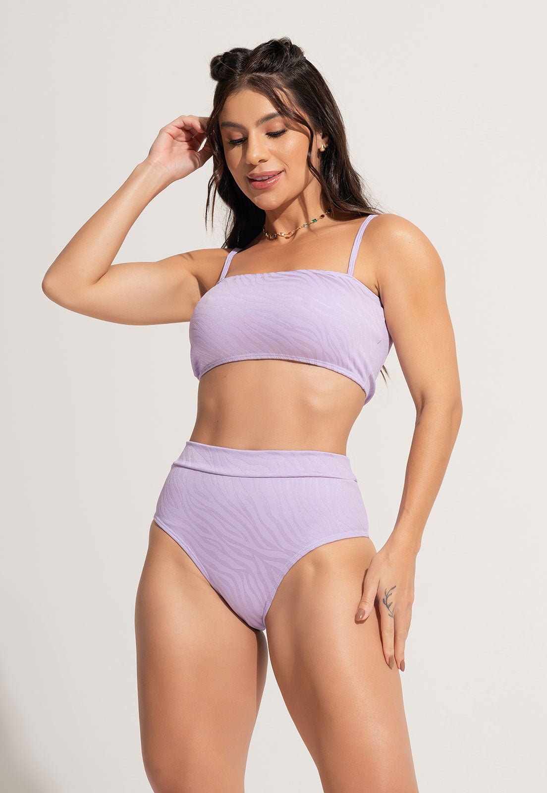 Biquíni Top Faixa Hot Pants Texturizado Jacquard Preto - MVB MODAS