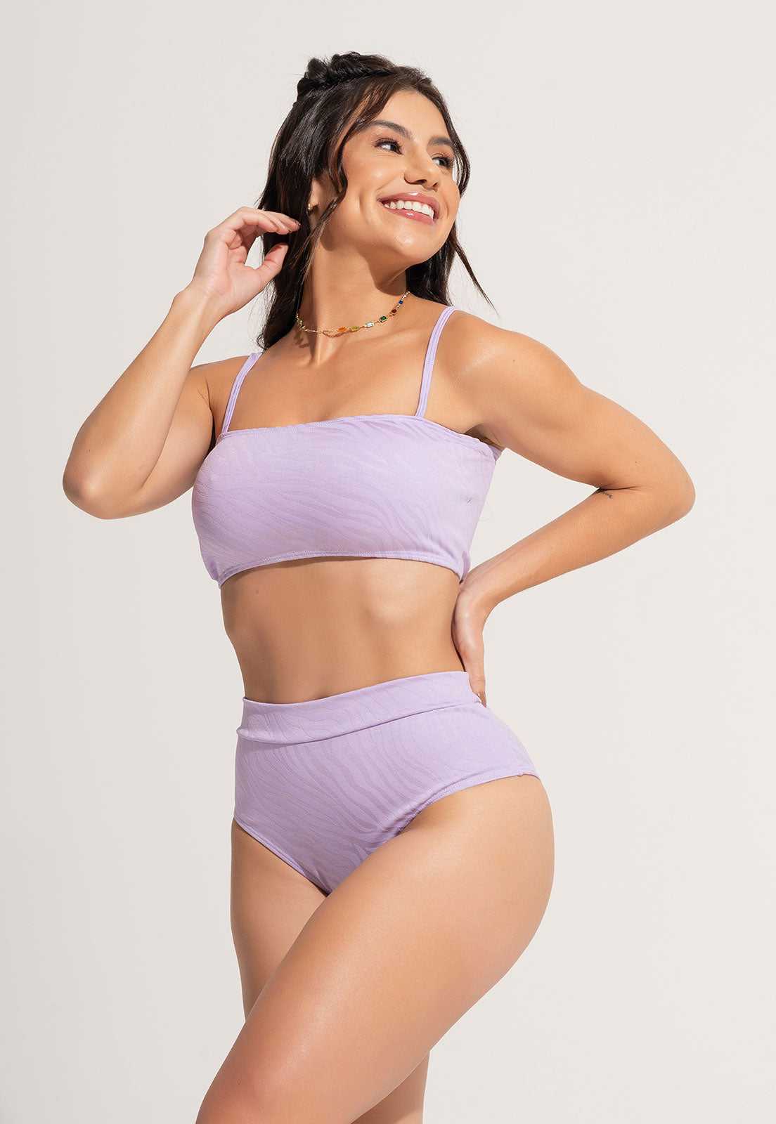 Biquíni Top Faixa Hot Pants Texturizado Jacquard Preto - MVB MODAS