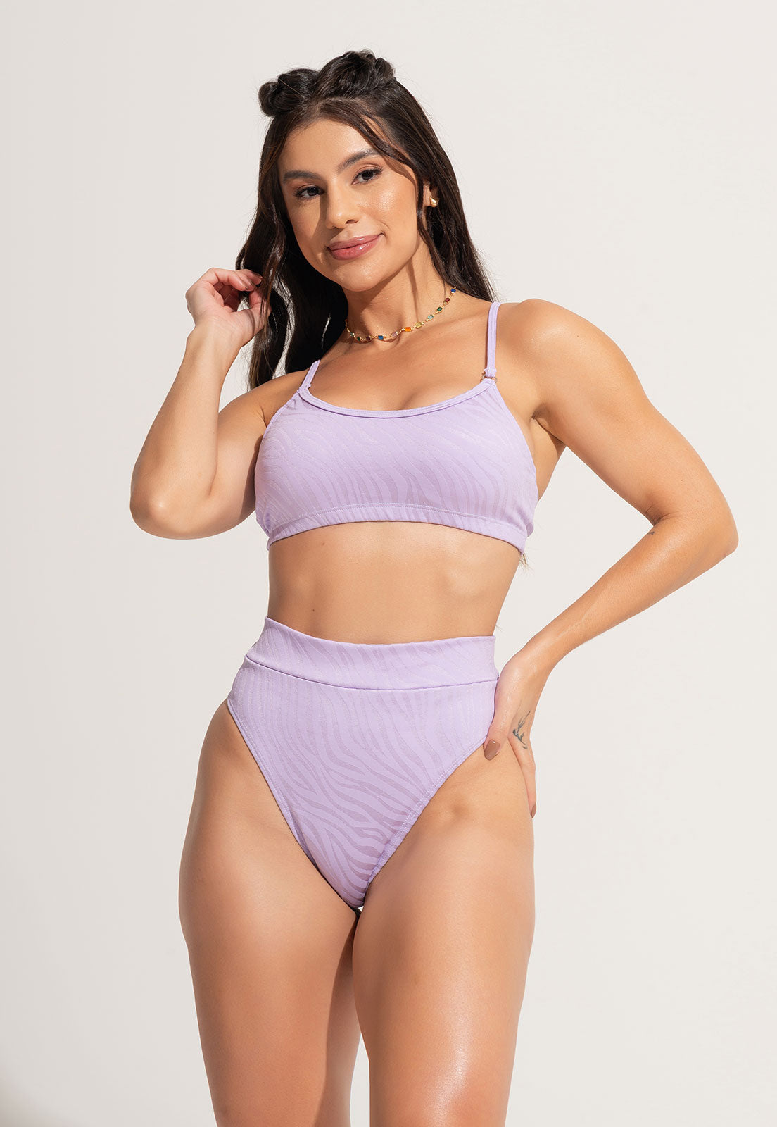 Biquíni Alcinha Bojo Hot Pants Fio Duplo Jacquard Lilás - MVB MODAS