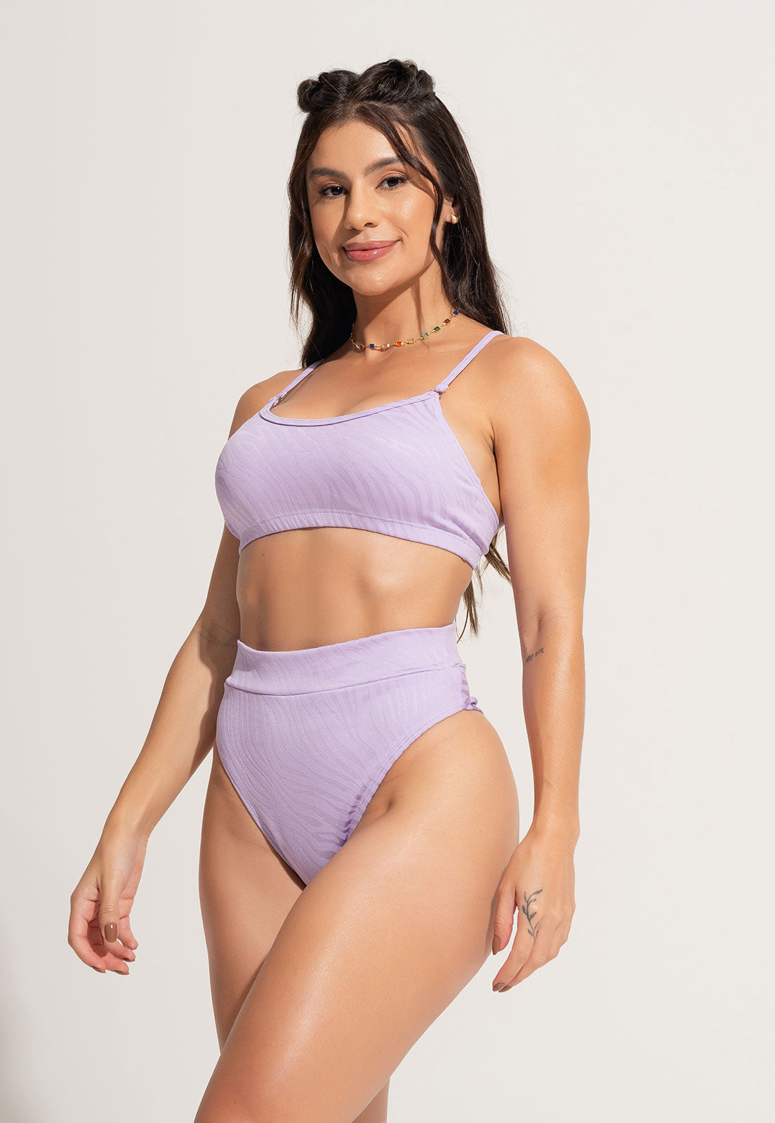 Biquíni Alcinha Bojo Hot Pants Fio Duplo Jacquard Lilás - MVB MODAS