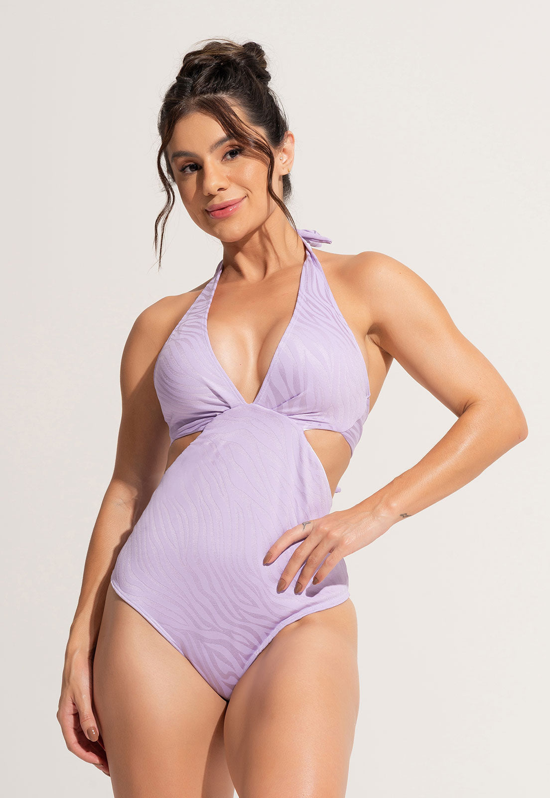 Maiô Engana Mamãe Decote Cavado Jacquard Lilás - MVB MODAS