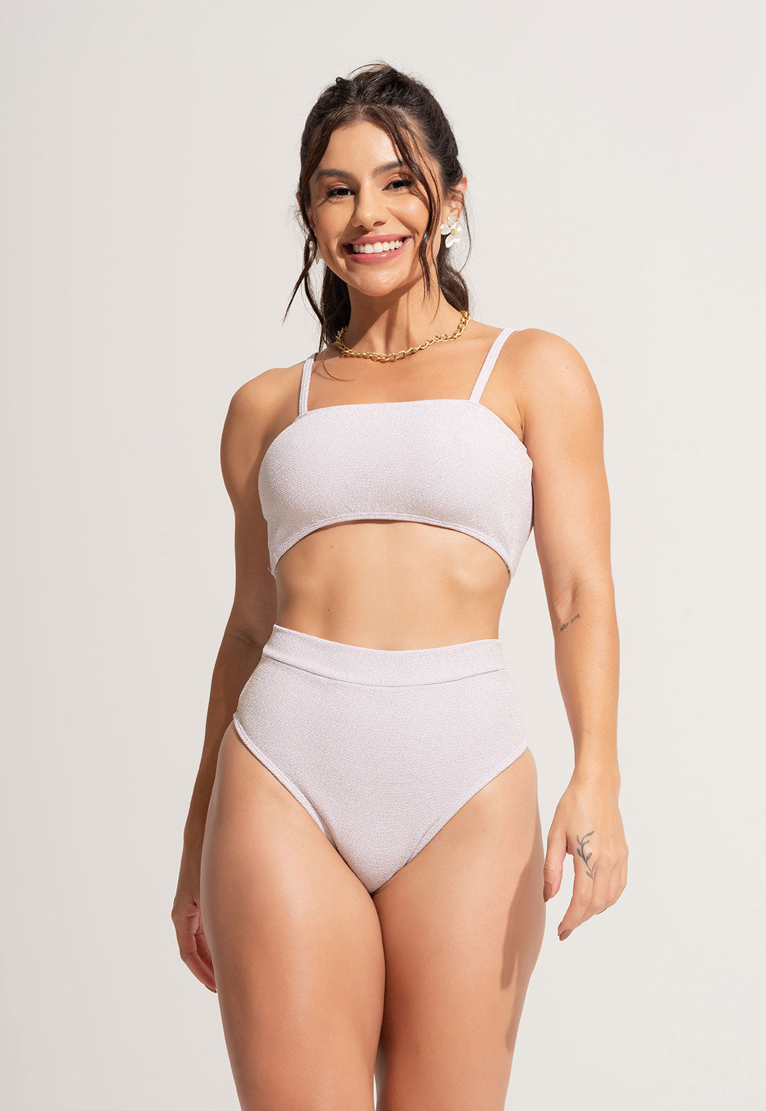 Biquíni Top Faixa Hot Pants Lurex Areia - MVB MODAS