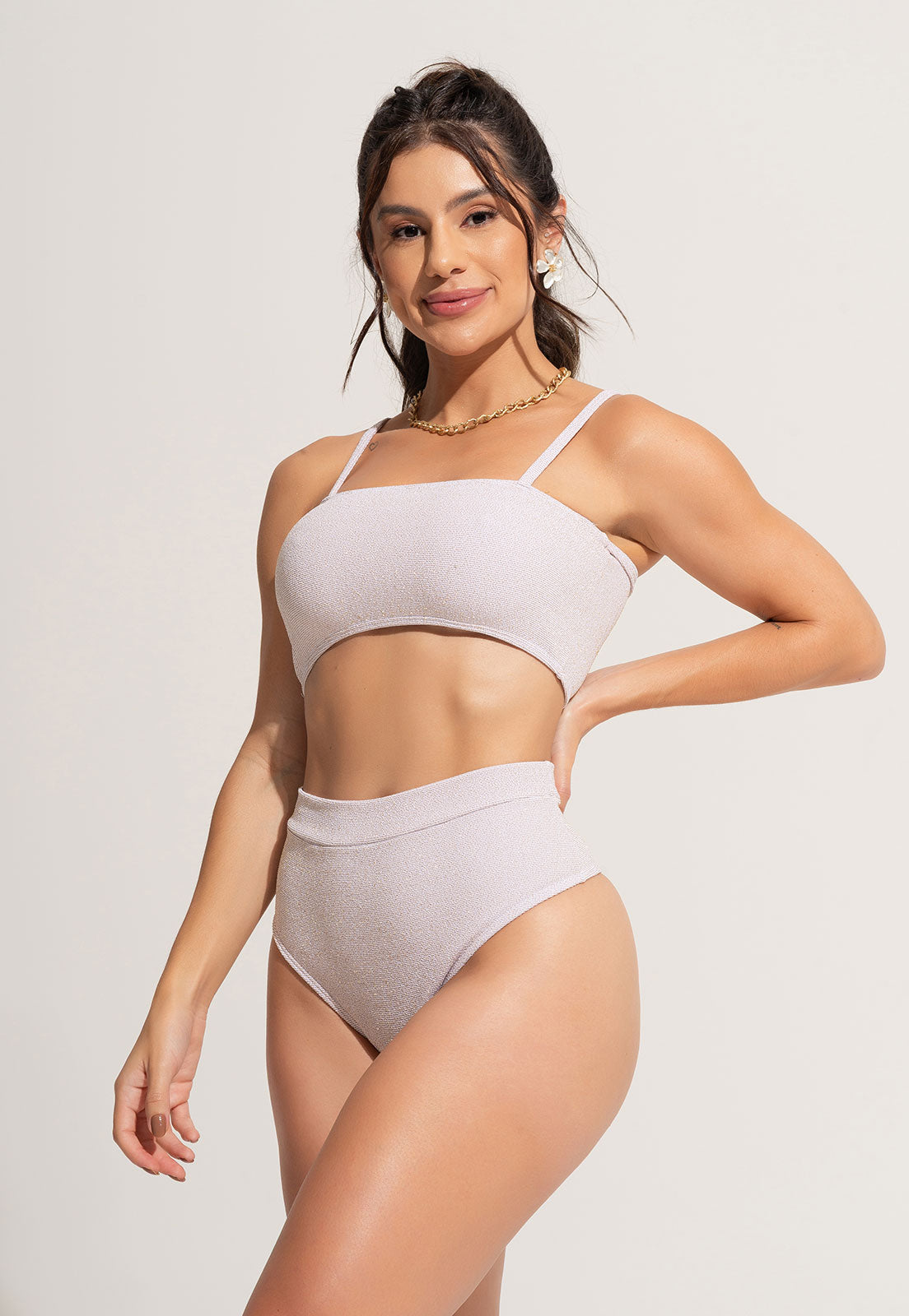 Biquíni Top Faixa Hot Pants Lurex Areia - MVB MODAS