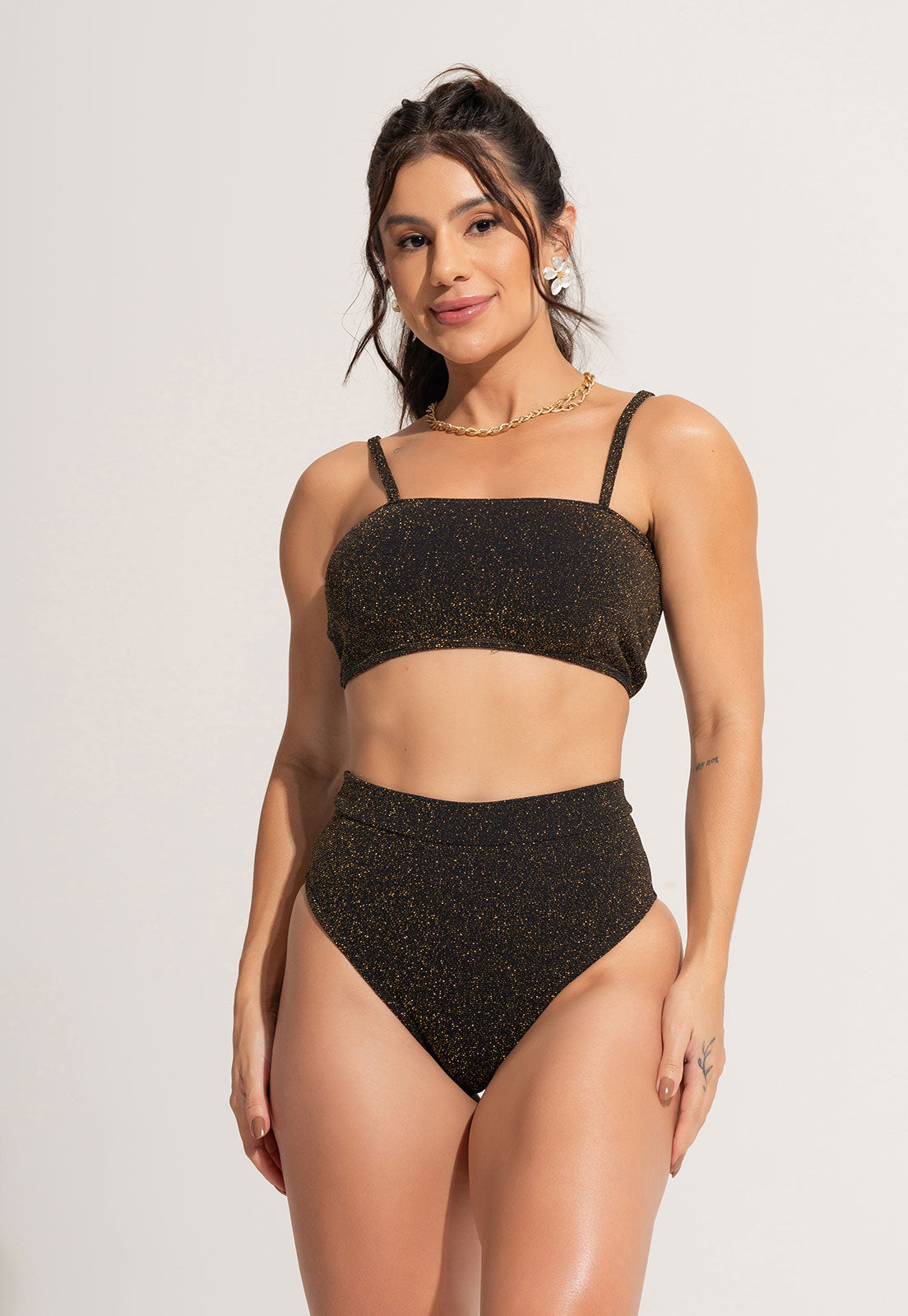 Biquíni Top Faixa Hot Pants Lurex Areia - MVB MODAS