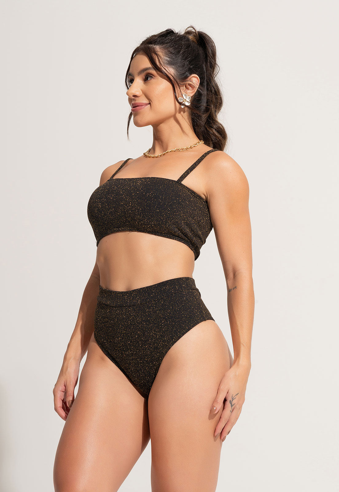 Biquíni Top Faixa Hot Pants Lurex Areia - MVB MODAS