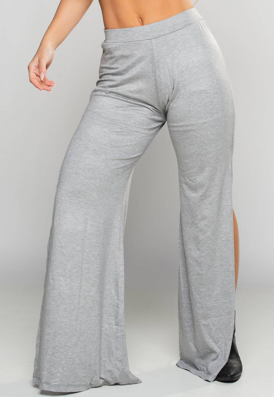 Calça Pantalona Fenda Lateral Cinza - MVB MODAS