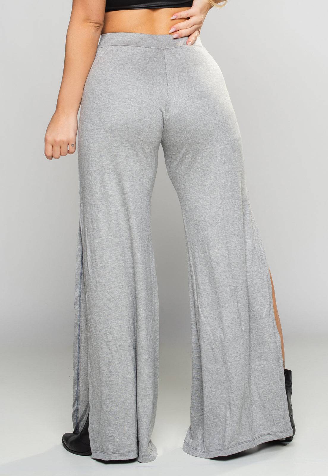 Calça Pantalona Fenda Lateral Cinza - MVB MODAS