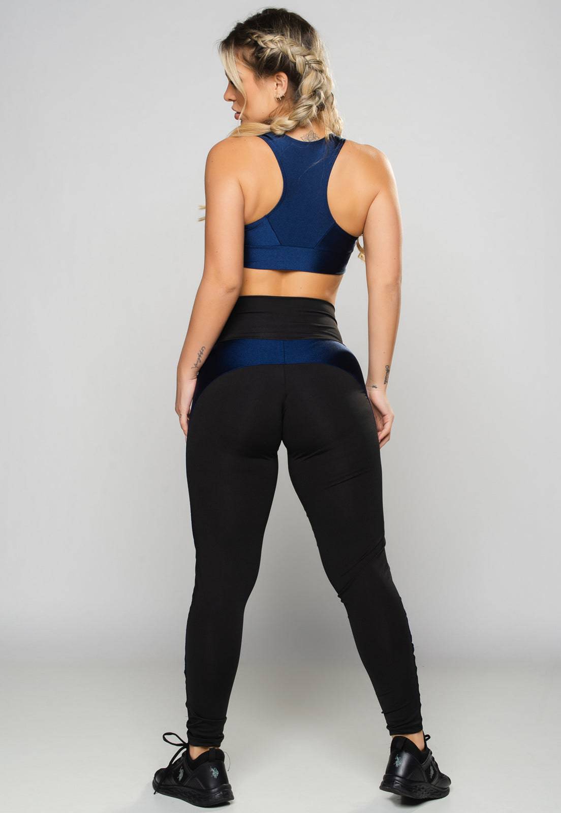 Calça Legging Faixa Poliamida Brilhosa Cintura Alta Azul - MVB MODAS