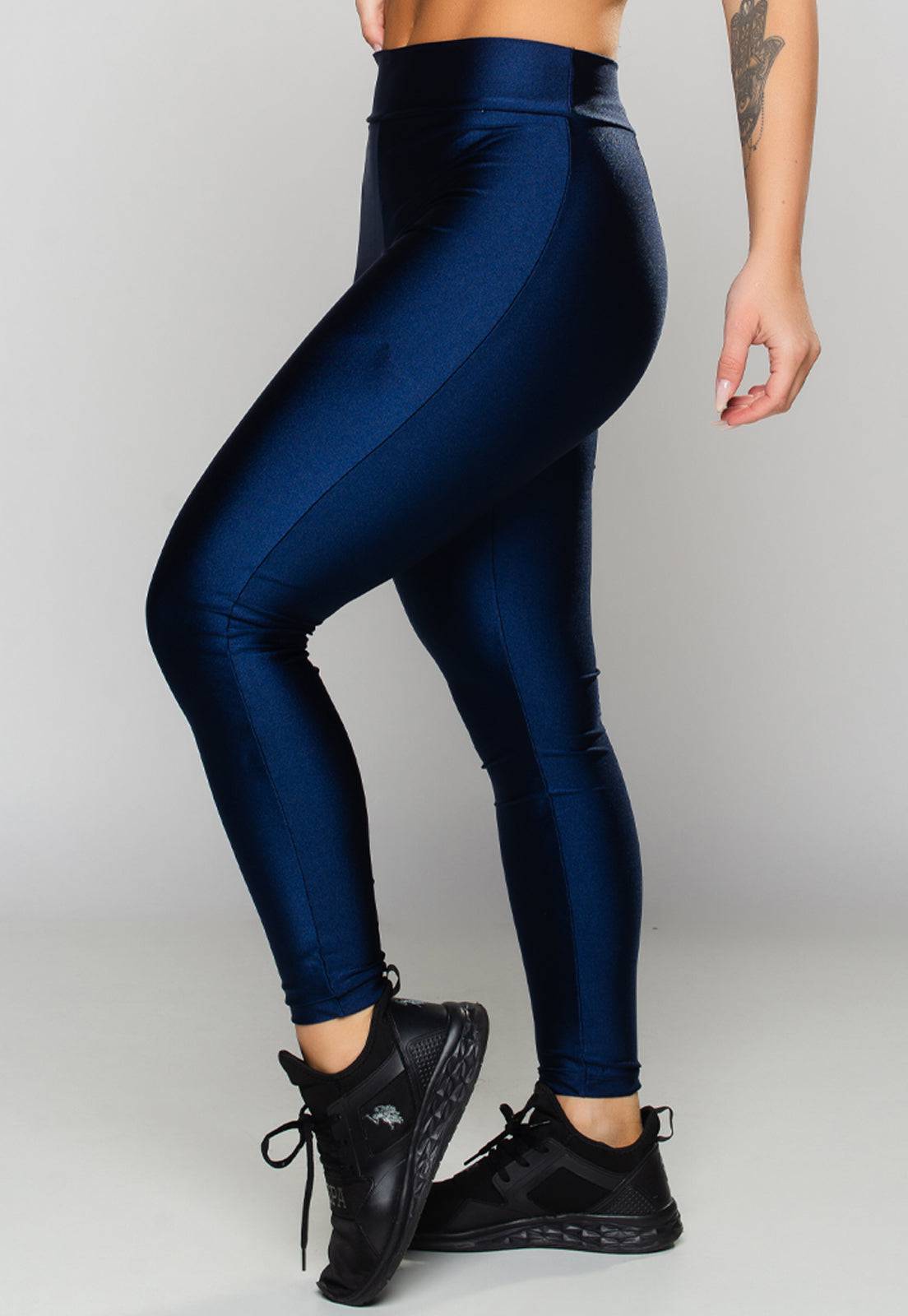 Calça Legging Poliamida Brilhosa Cintura Alta Azul - MVB MODAS