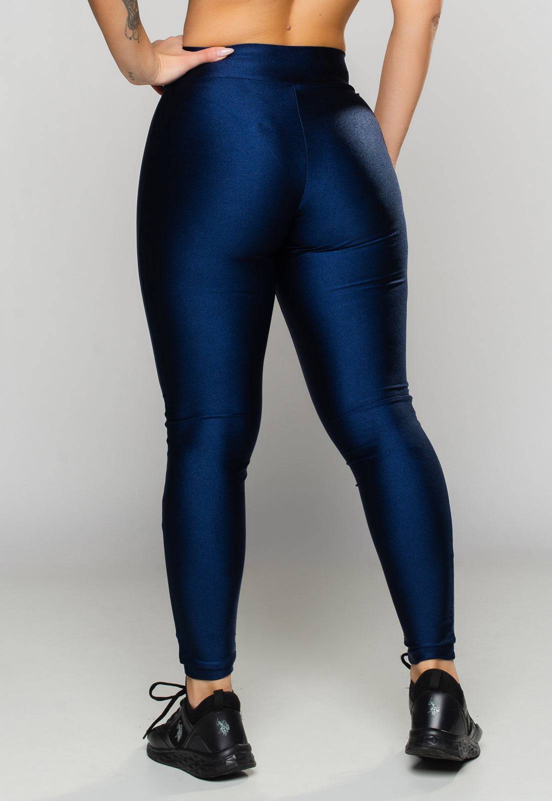 Calça Legging Poliamida Brilhosa Cintura Alta Azul - MVB MODAS