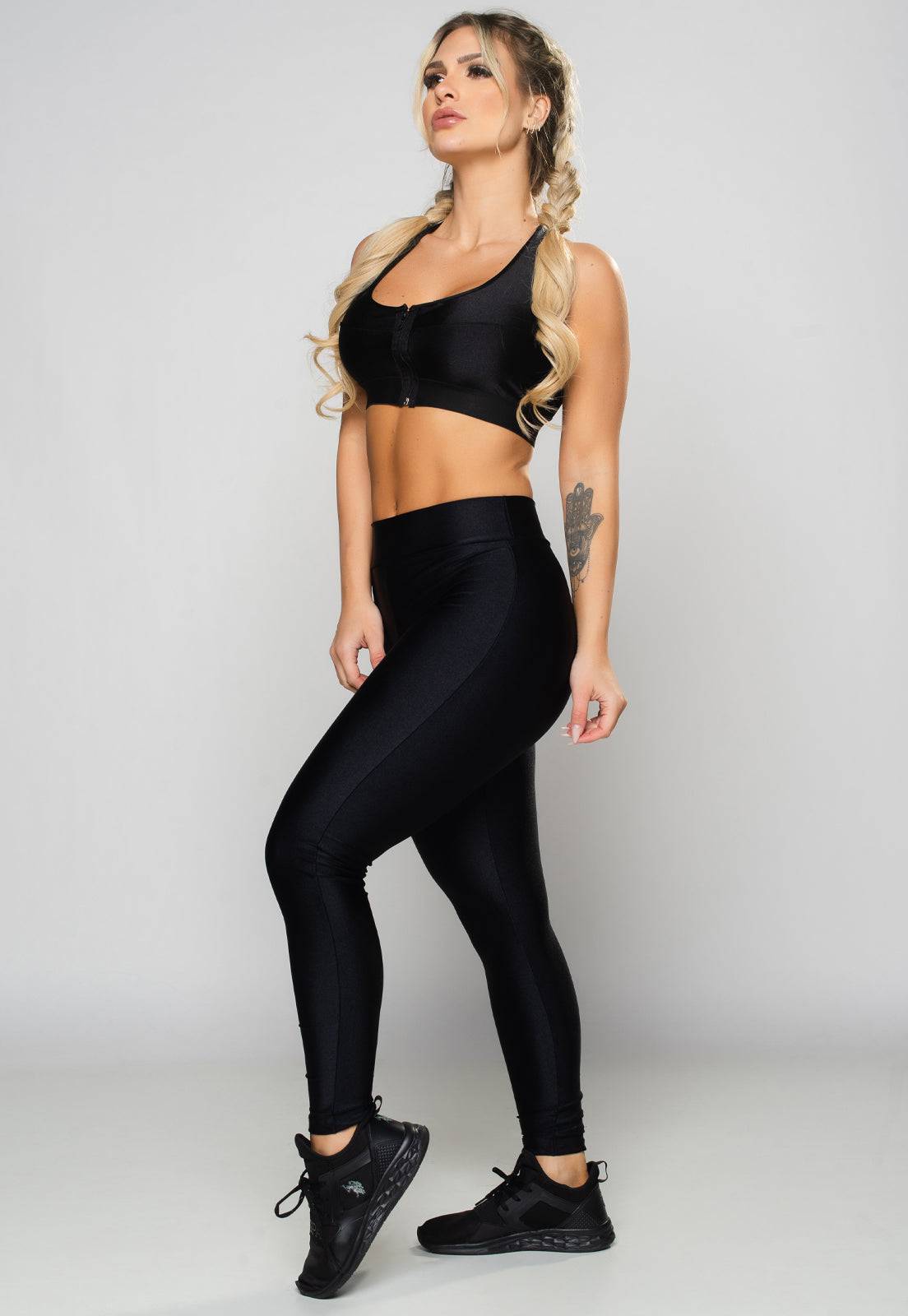 Calça Legging Poliamida Brilhosa Cintura Alta Preto - MVB MODAS