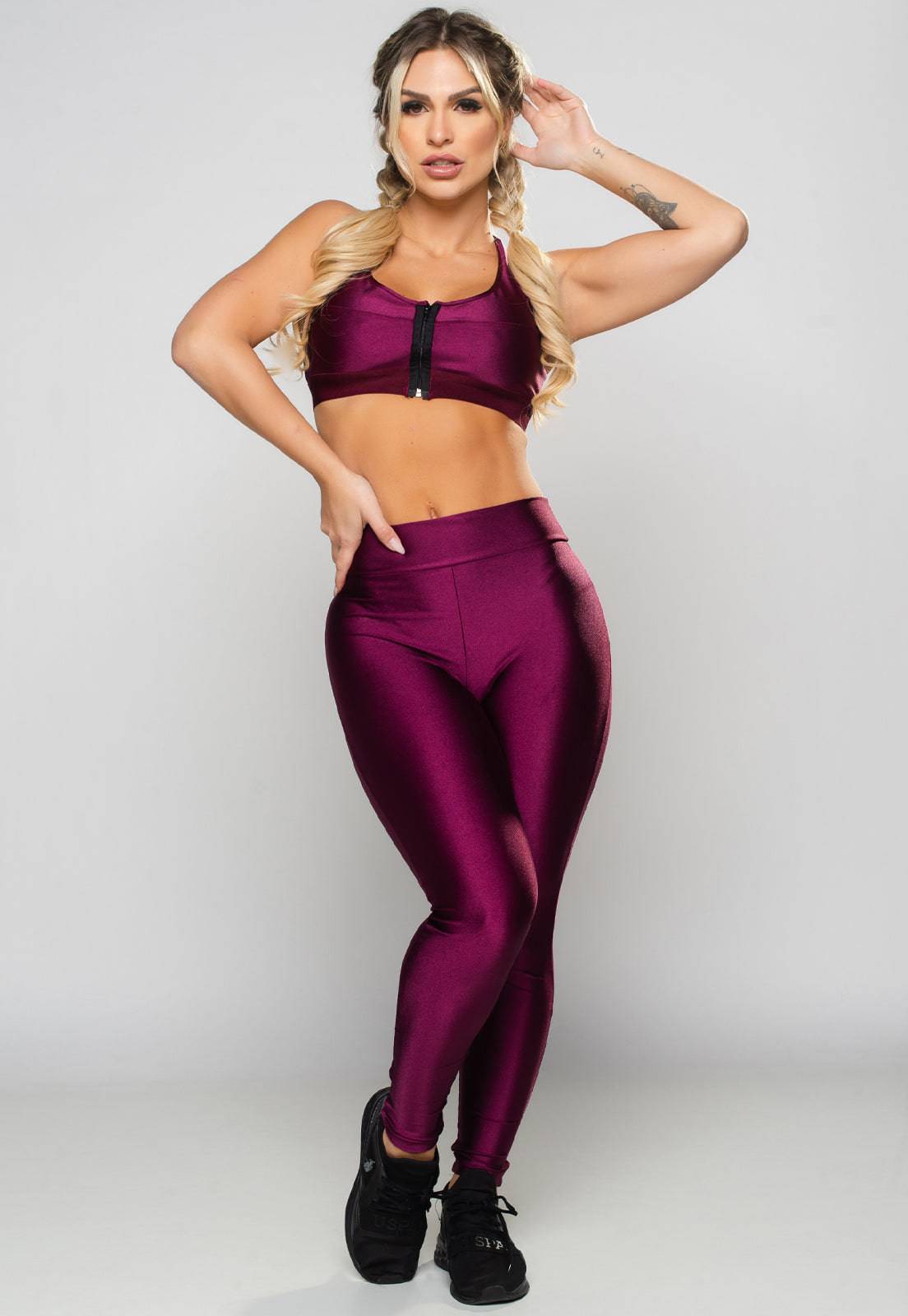 Calça Legging Poliamida Brilhosa Cintura Alta Vinho - MVB MODAS