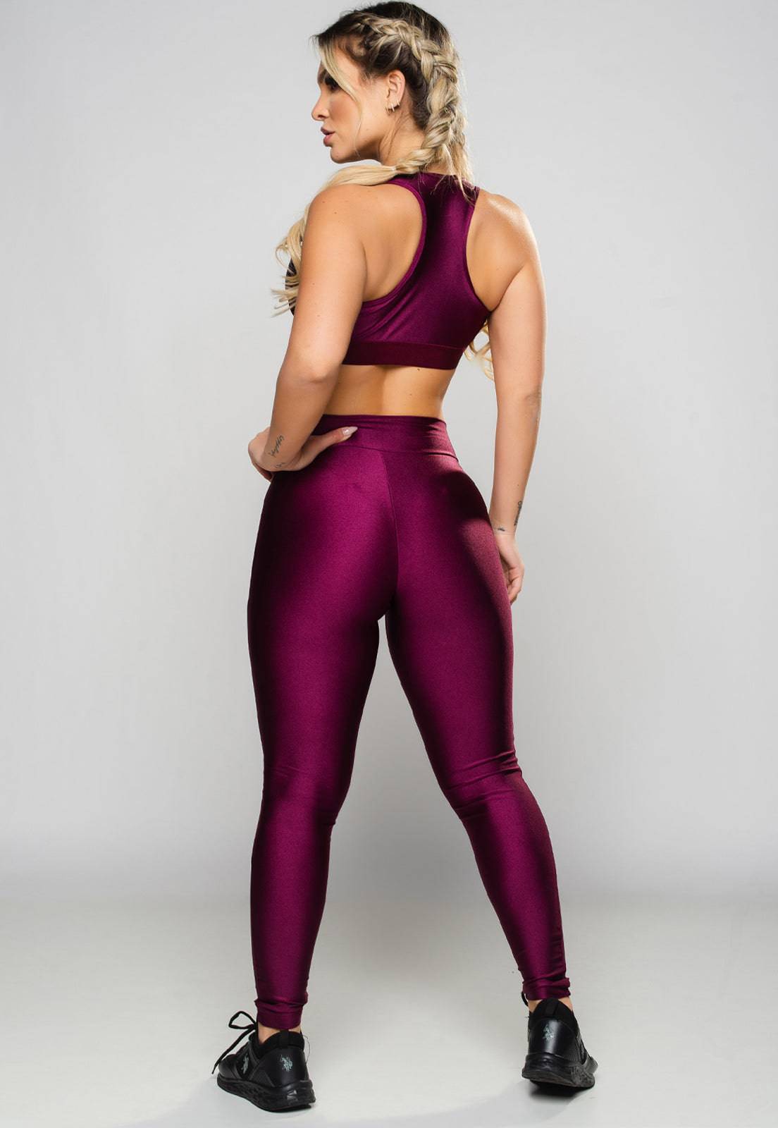 Calça Legging Poliamida Brilhosa Cintura Alta Vinho - MVB MODAS