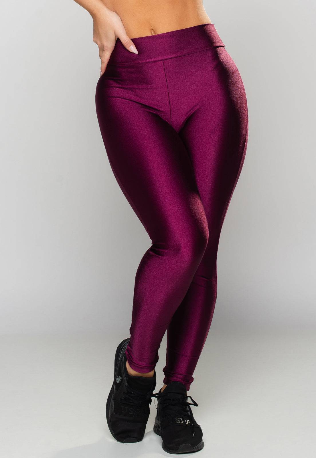 Calça Legging Poliamida Brilhosa Cintura Alta Vinho - MVB MODAS